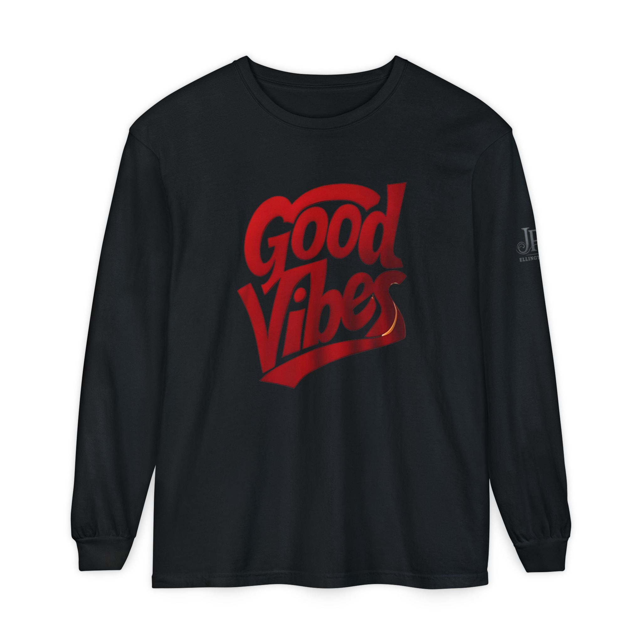 Good Vibes script graphic Long Sleeve Tee | White, Red lettering