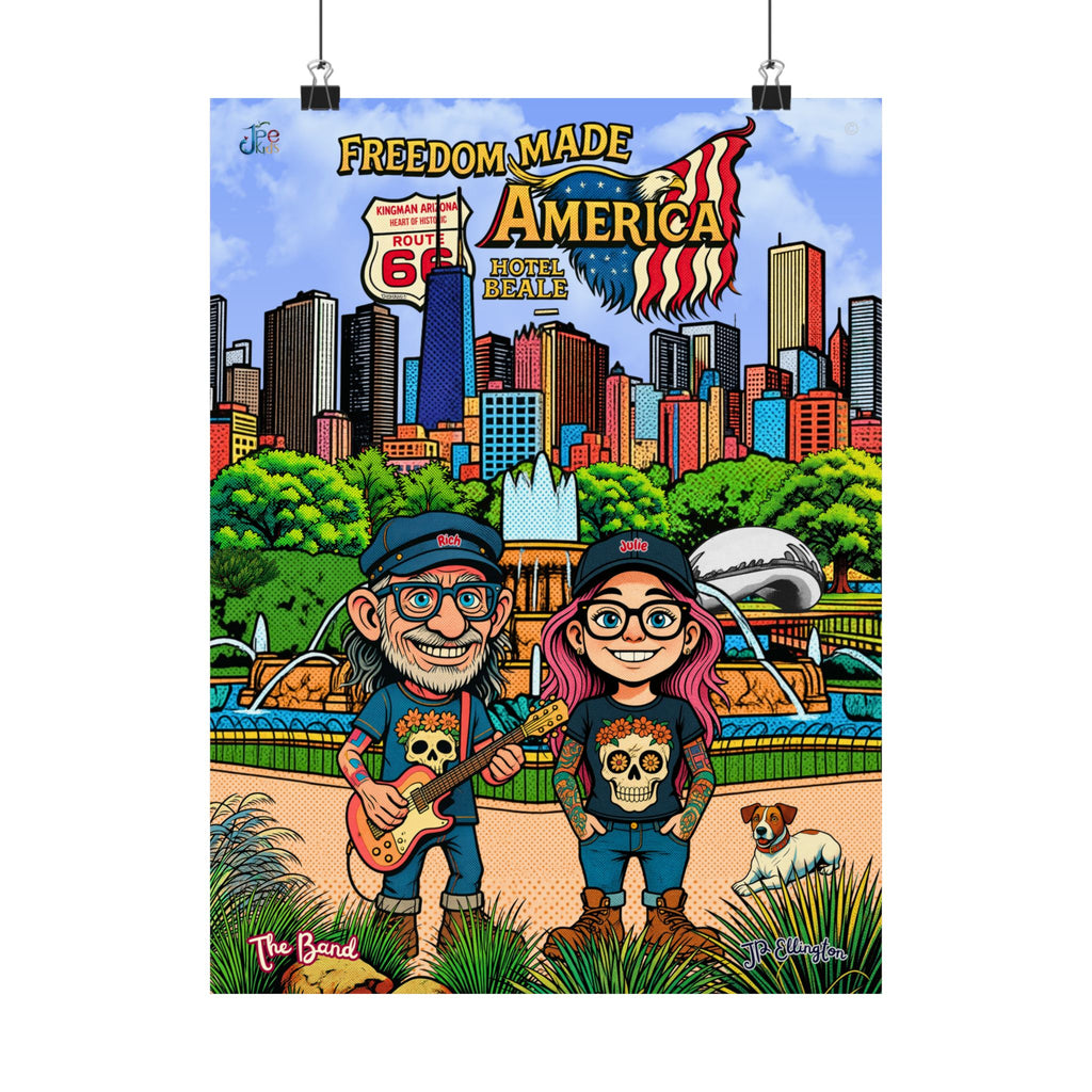 Freedom Made America cartoon couple poster | Matte Vertical Poster, Chicago poster