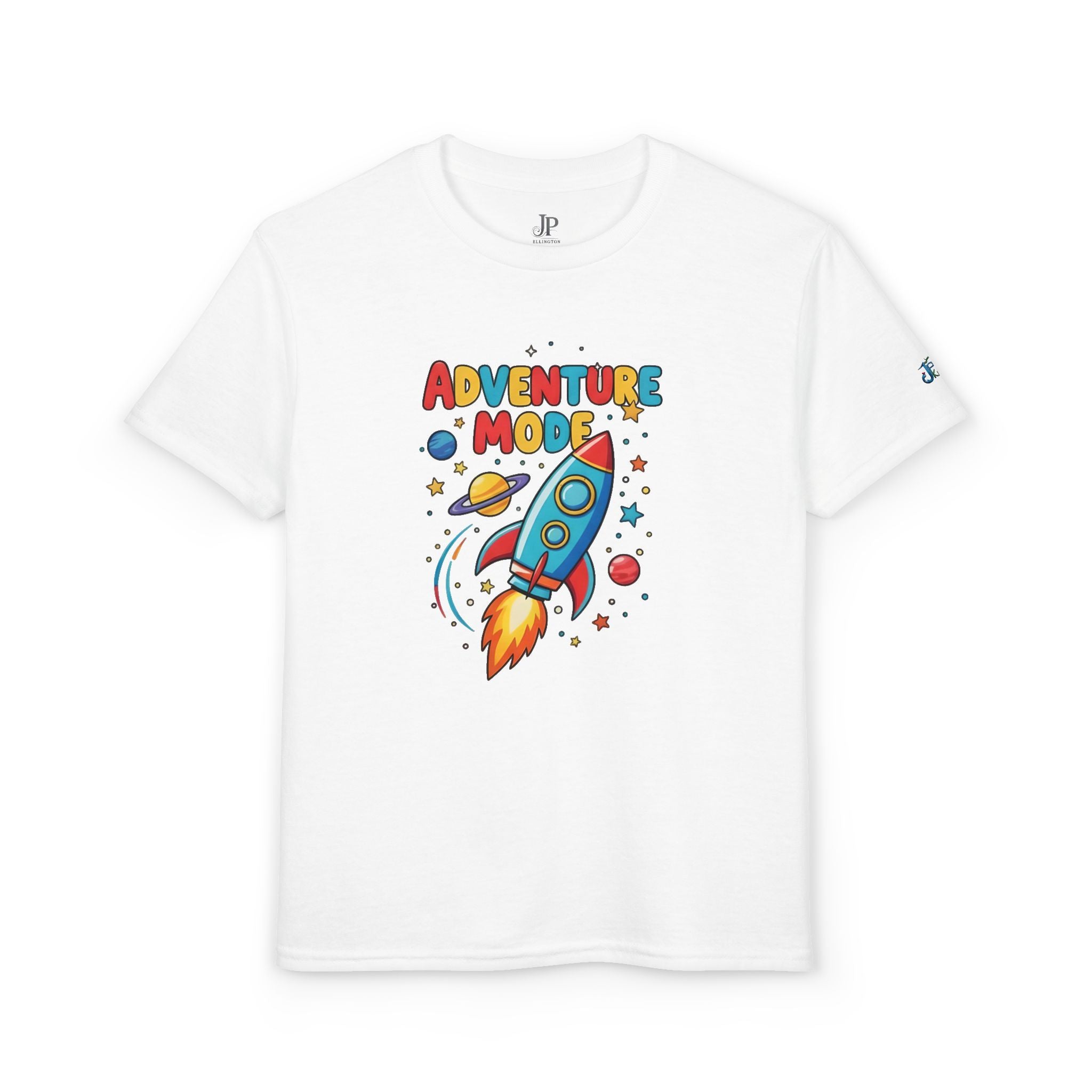 Adventure Mode Raketen-Jugend-T-Shirt | Kinder-Weltraum-Cartoon-T-Shirt, JPE Kids Edition