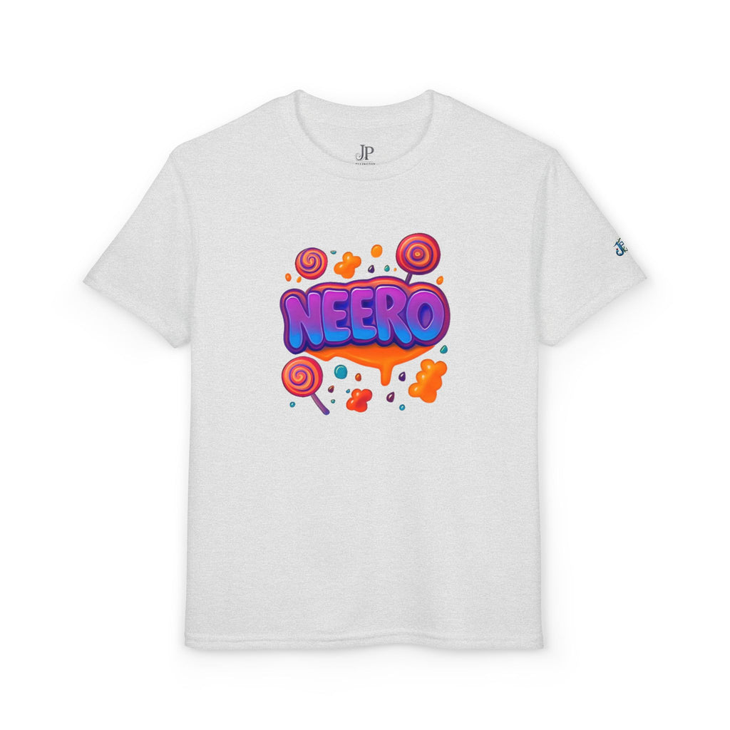 Neero Candy Splash Youth T-Shirt | Colorful Bubble Letter Graphic, JPE Kids Edition