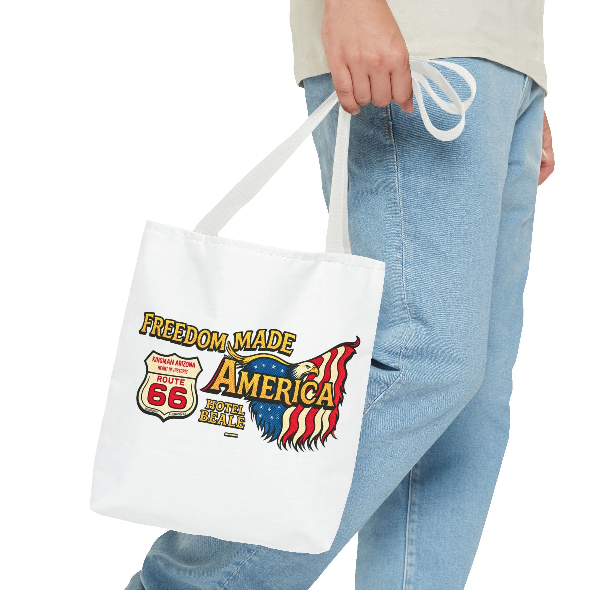 Freedom Made America Tote Bag | Route 66 Flag Graphic