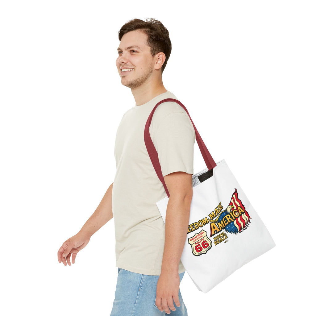 Freedom Made America Tote Bag | Route 66 Flag Graphic