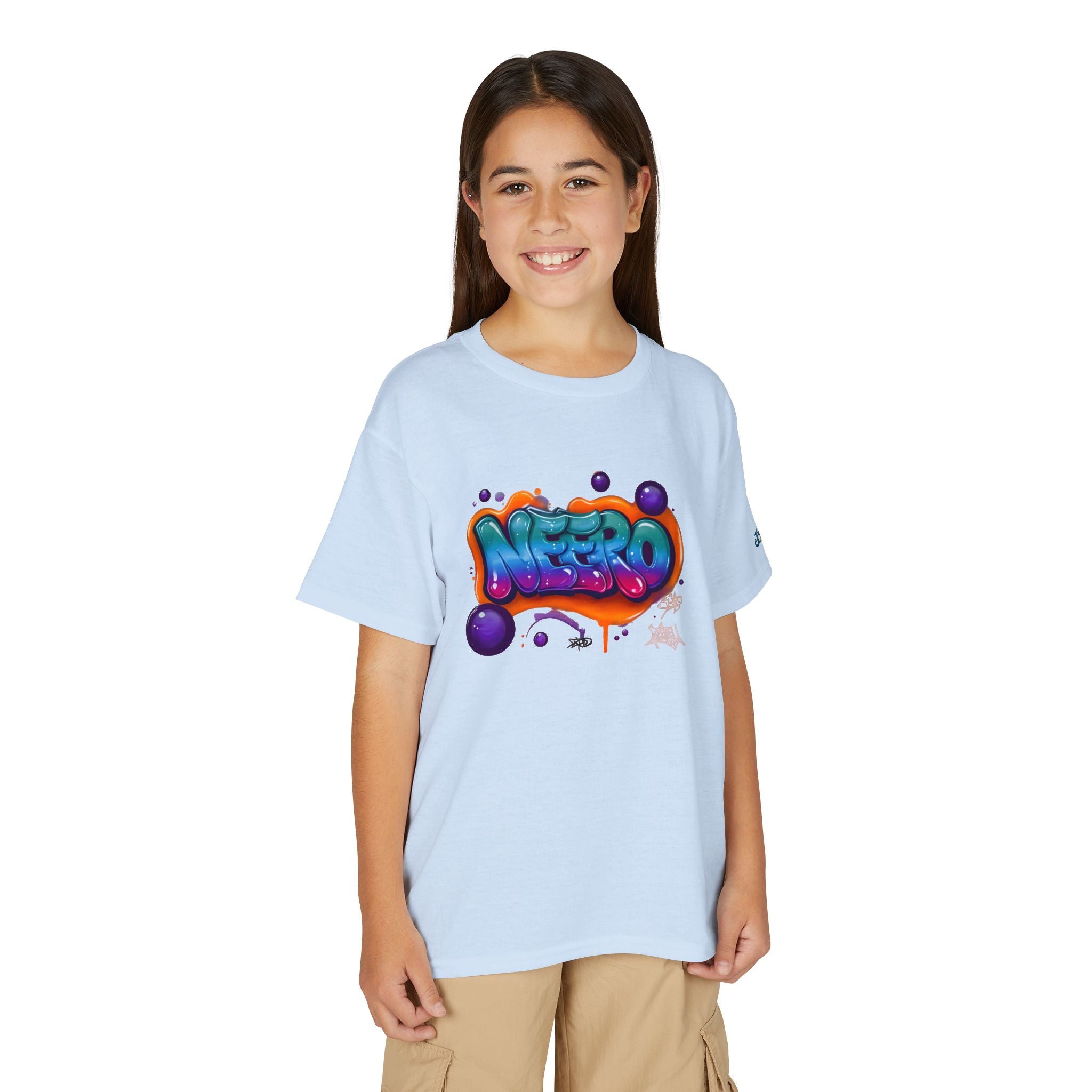 Colorful Graffiti Name Print Youth T-Shirt | Bubble Letter Art, JPE Kids Edition
