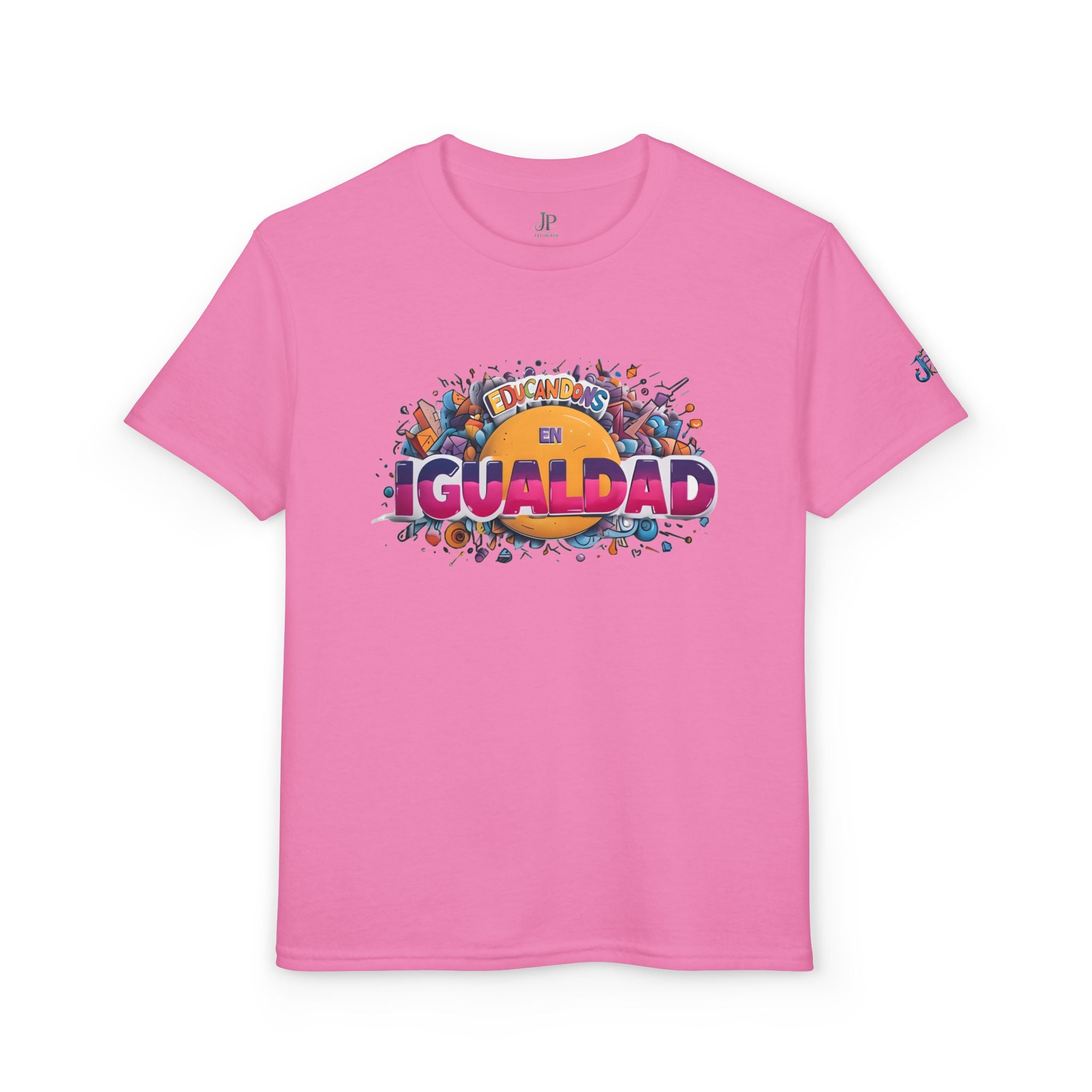 Gleichheit Grafik-Jugend-T-Shirt | Gleichheit Spanischer Text, Buntes Menschenmengen-Design, JPE Kinder Edition