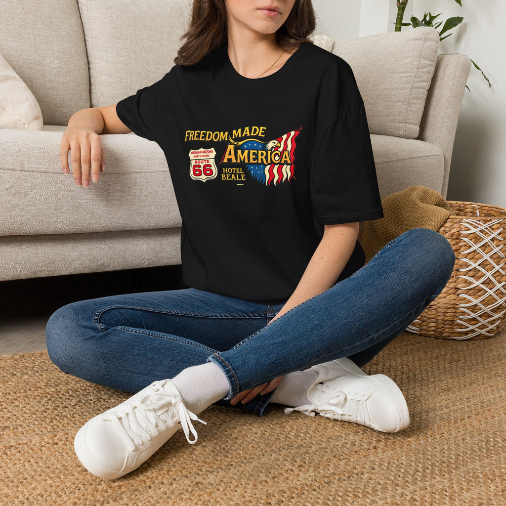 Freedom Made America T-Shirt | Route 66 Flag Graphic