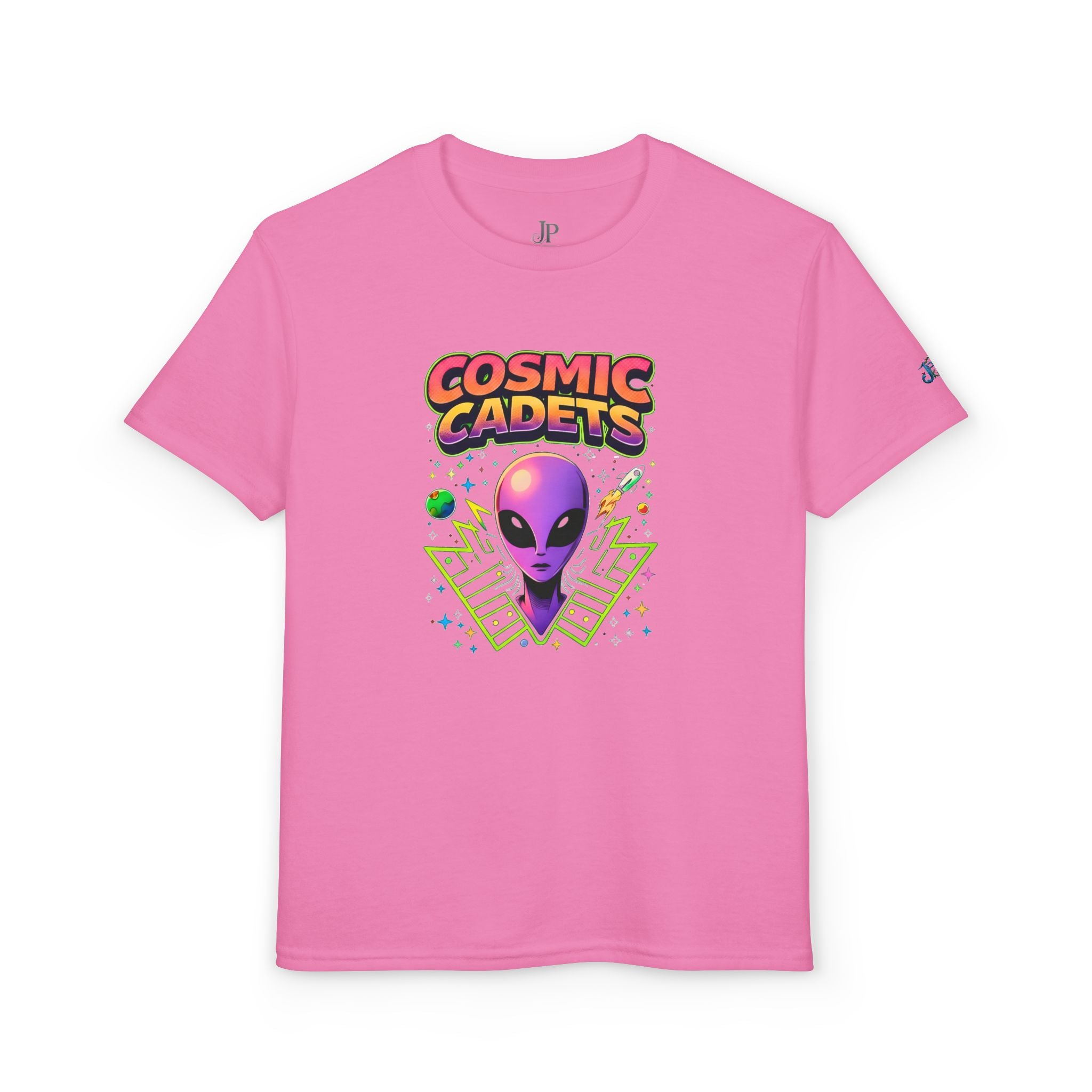 Cosmic Cadets Alien-Kopf Jugend T-Shirt | Retro-Weltraum, Neon-Sci-Fi, Jungen & Mädchen