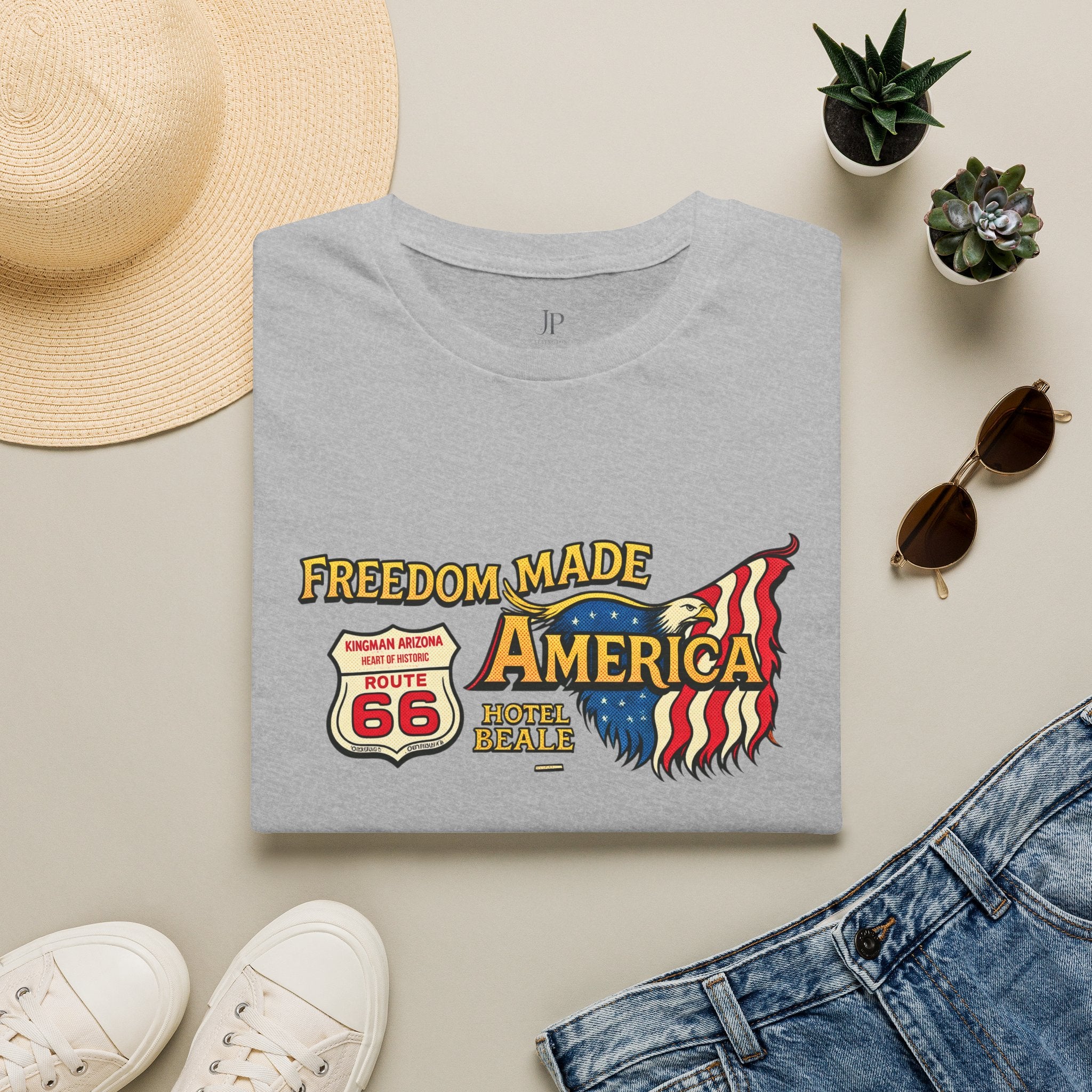 Freedom Made America T-Shirt | Route 66 Flaggen-Grafik
