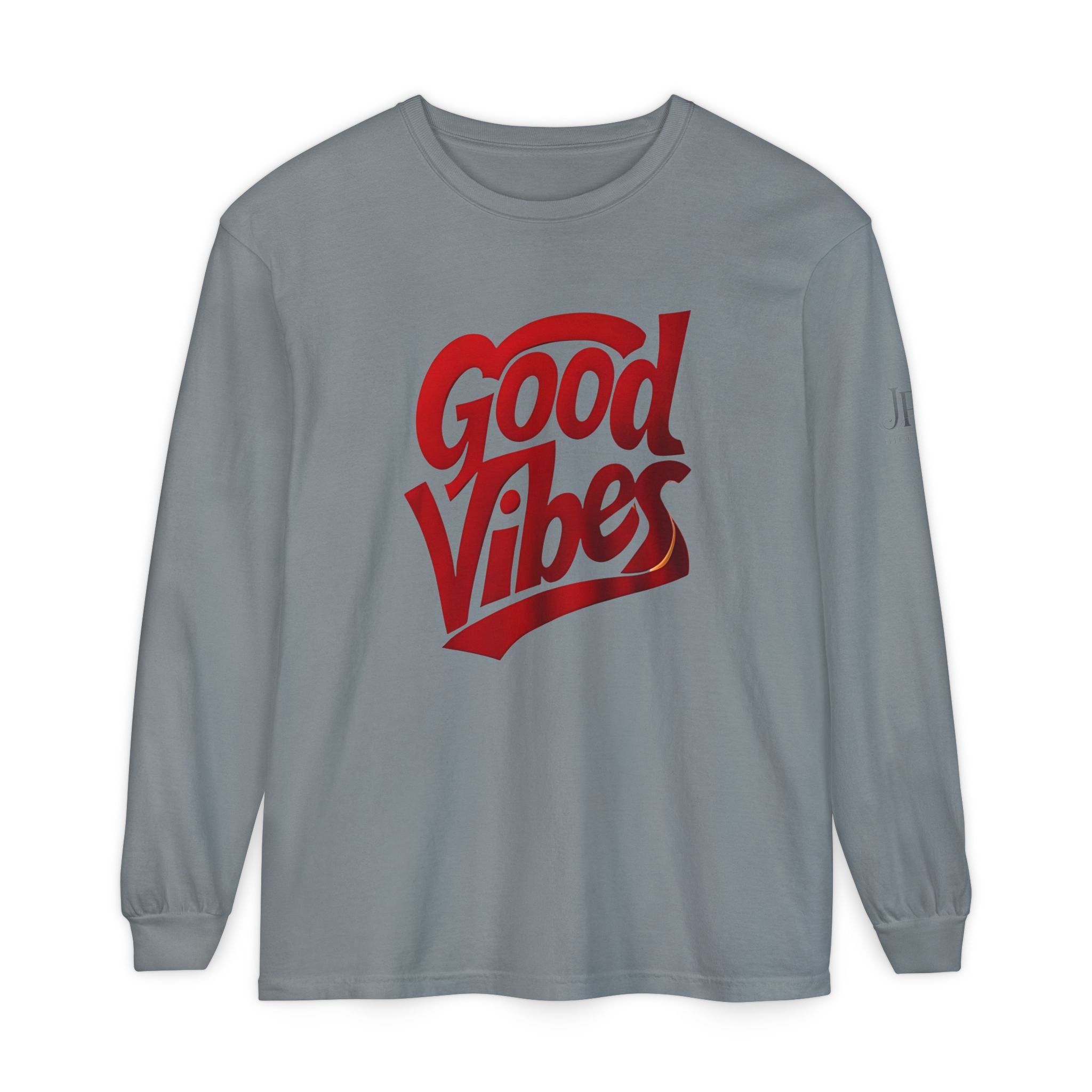 Langarmshirt mit Grafikaufdruck „Good Vibes Script“ | Weiß, rote Schrift