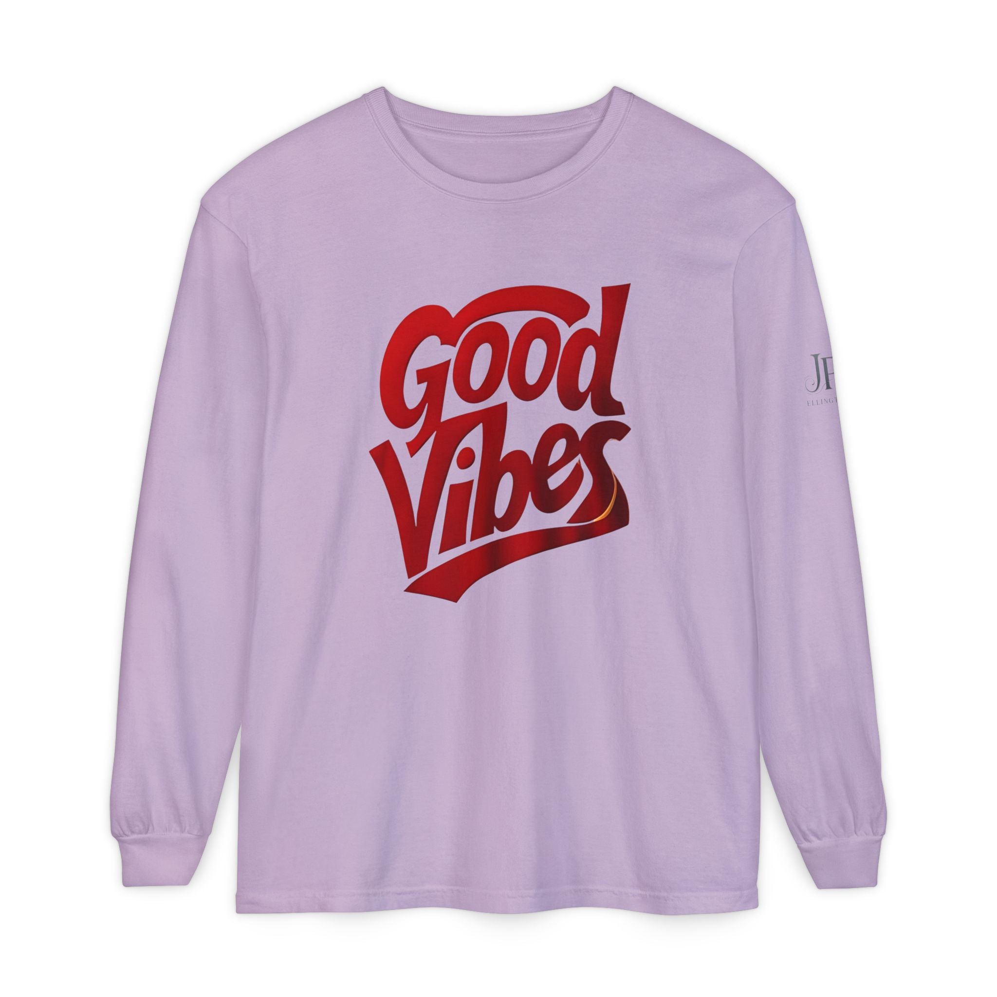 Langarmshirt mit Grafikaufdruck „Good Vibes Script“ | Weiß, rote Schrift