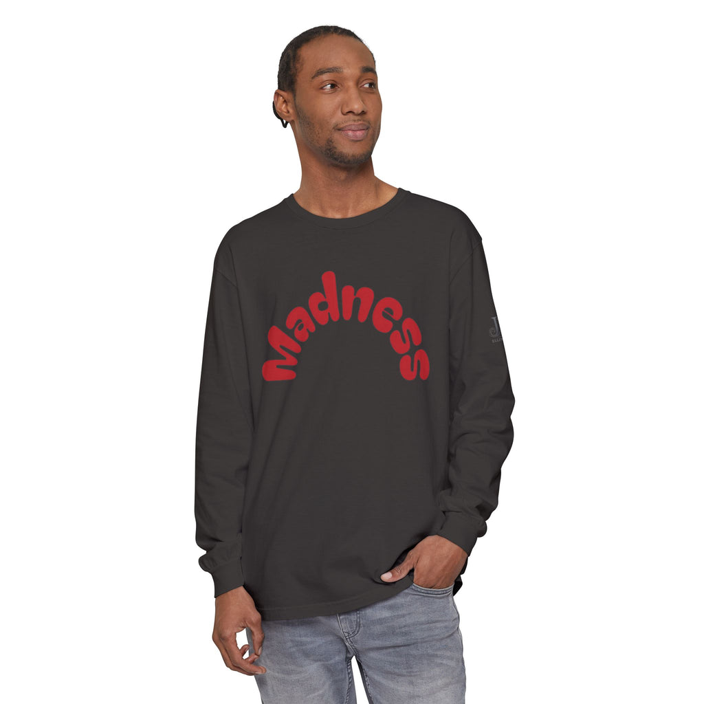 Madness Arch Logo long sleeve tee | White shirt with red retro text