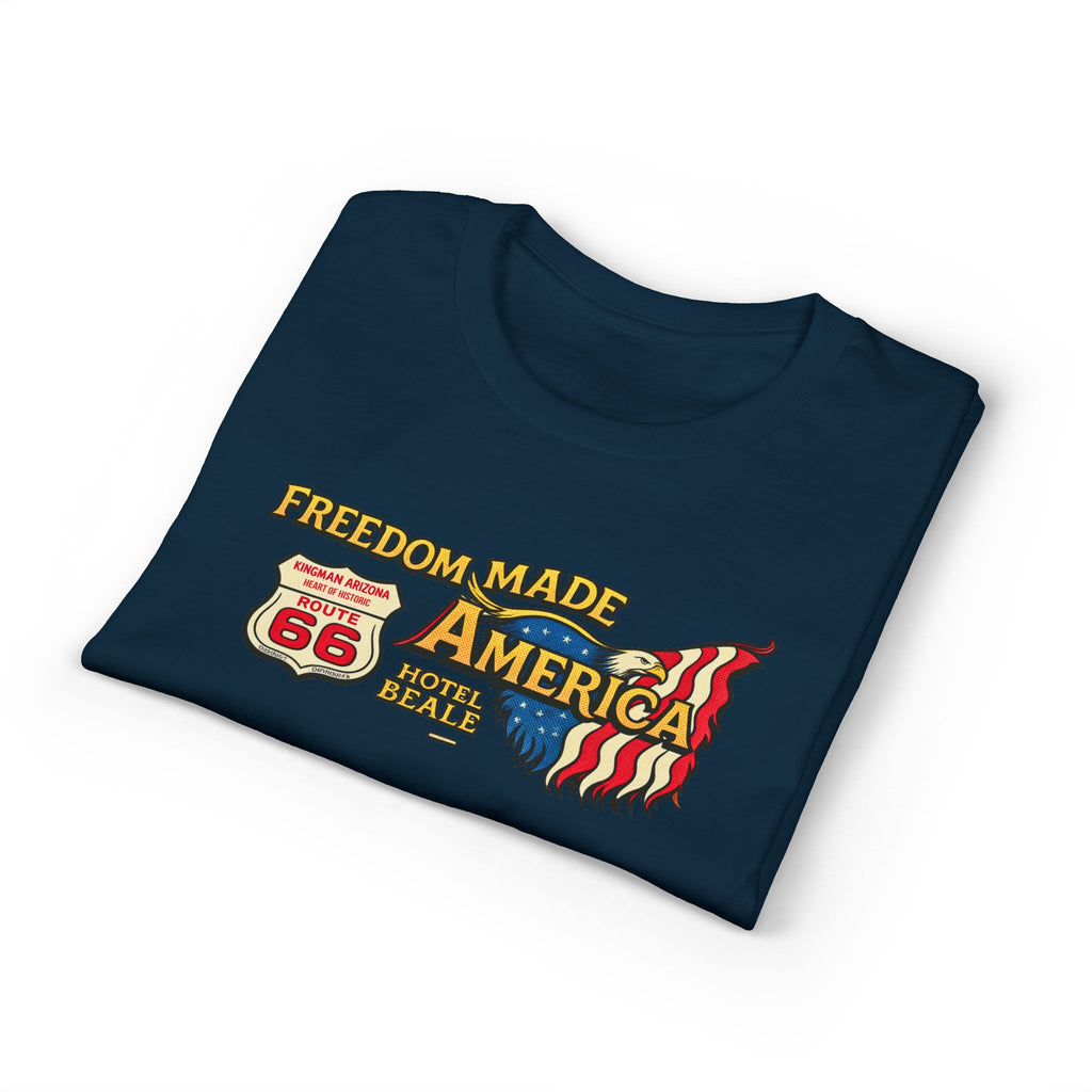 Freedom Made America Route 66 Map T-Shirt | American Flag Roadside Graphic