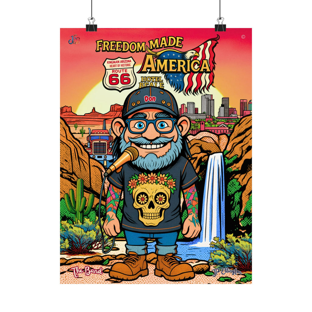Freedom Made America poster | Matte Vertical Poster, Route 66 Arizona skull character art