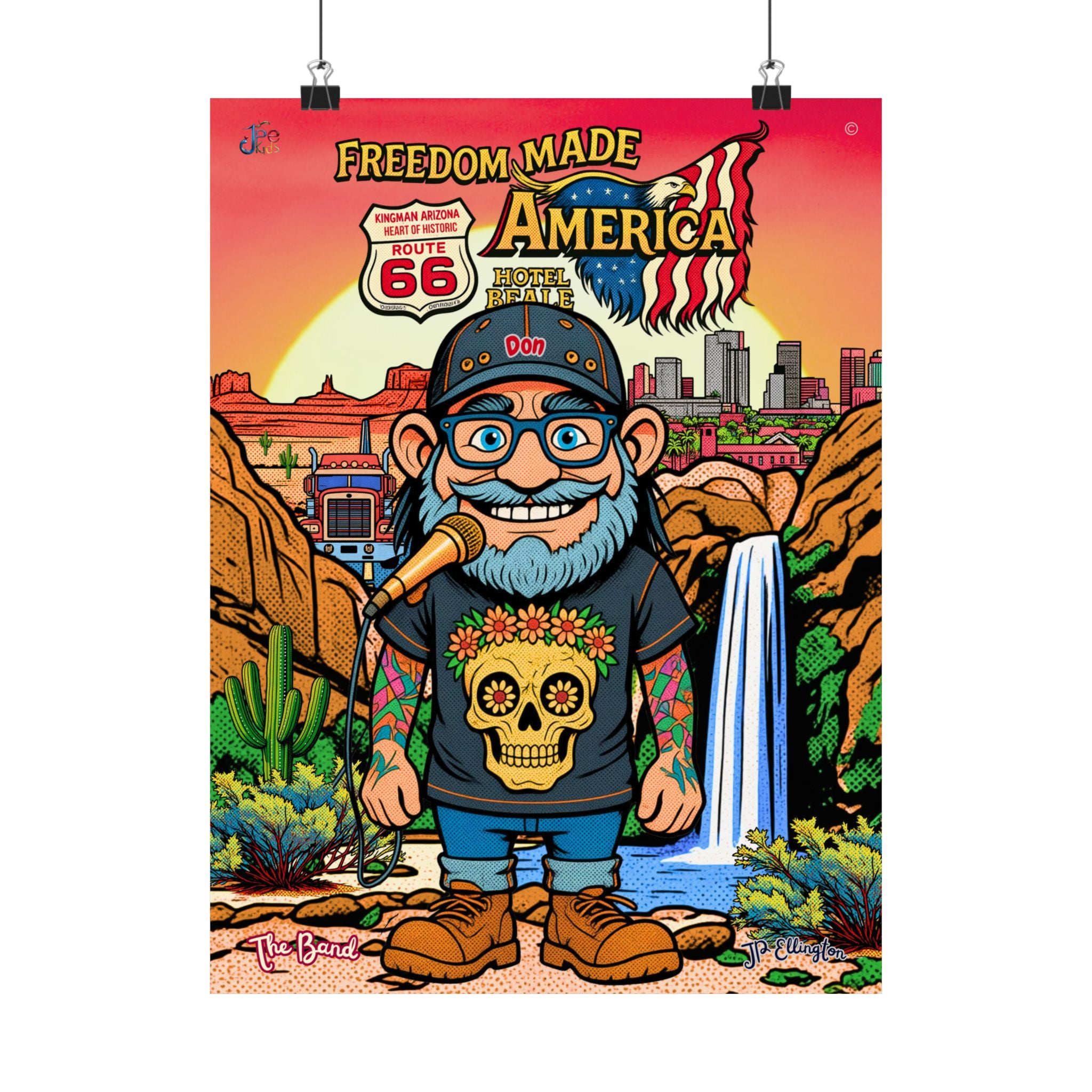 Freedom Made America poster | Matte Vertical Poster, Route 66 Arizona skull character art