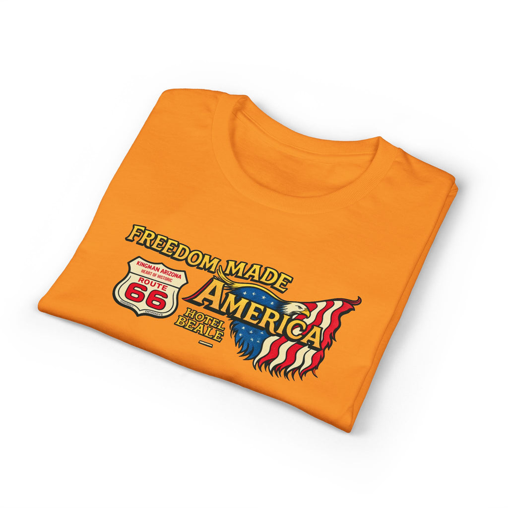 Freedom Made America Route 66 Map T-Shirt | American Flag Roadside Graphic