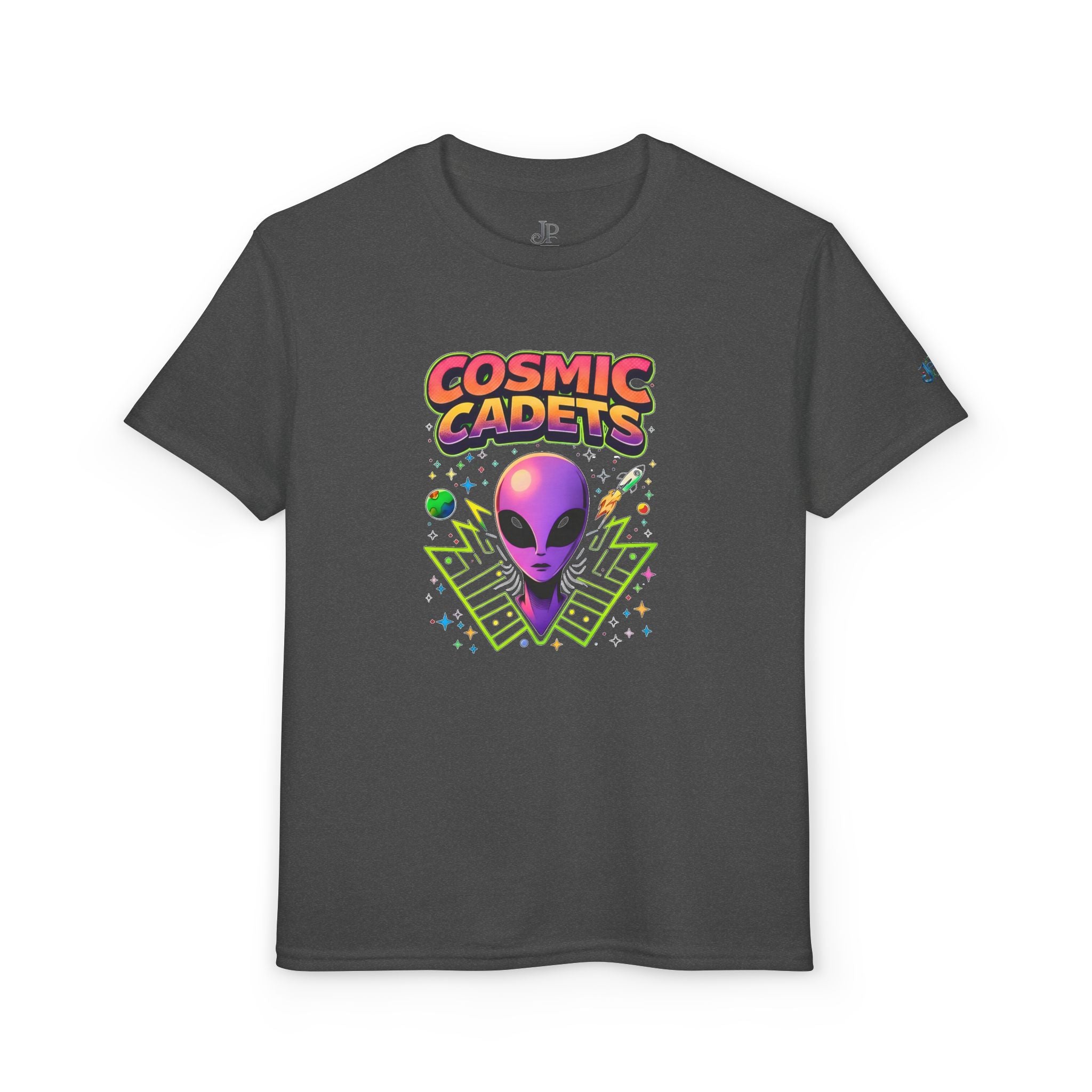 Cosmic Cadets alien head Youth T-Shirt | retro space, neon sci-fi, JPE Kids