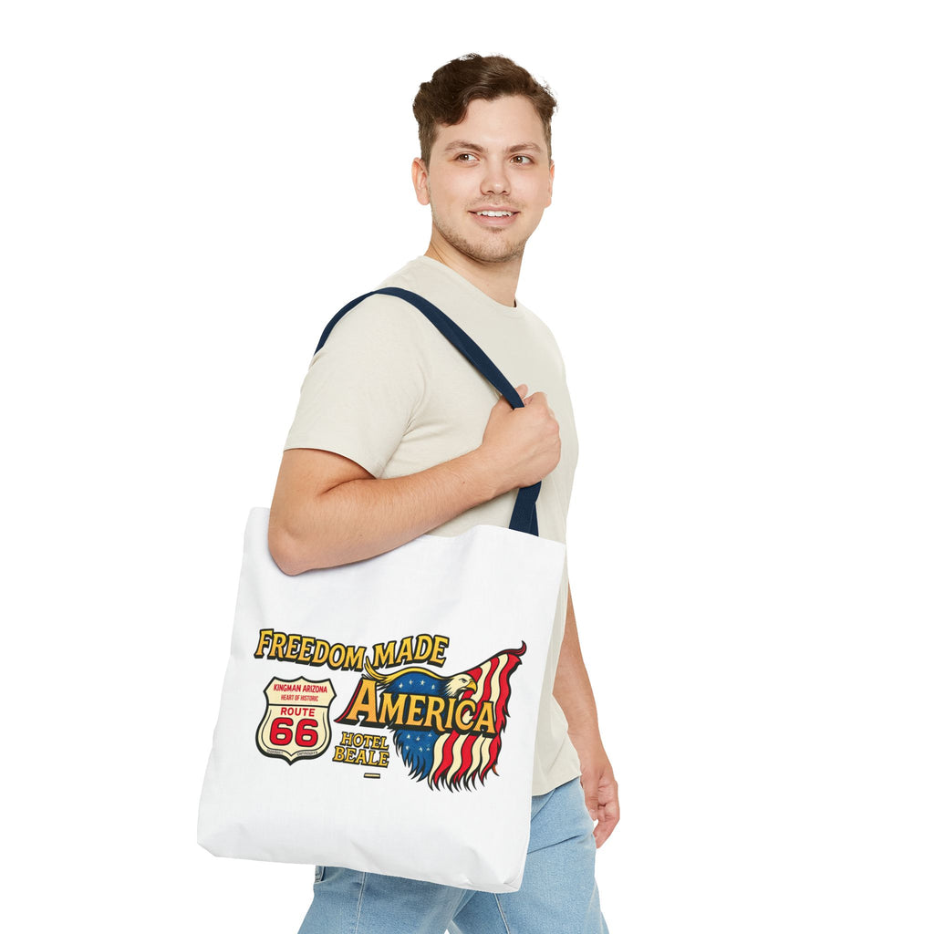 Freedom Made America Tote Bag | Route 66 Flag Graphic