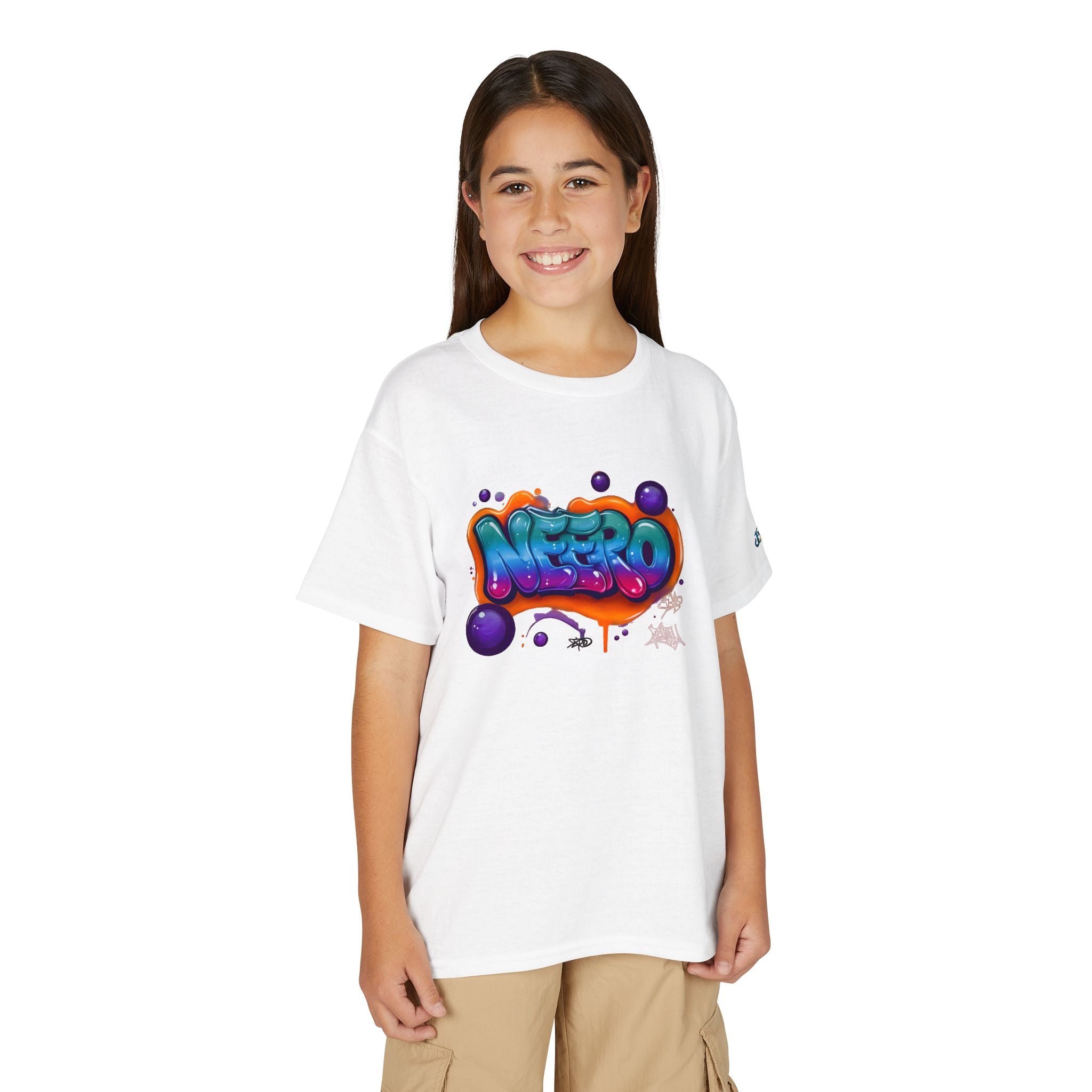 Colorful Graffiti Name Print Youth T-Shirt | Bubble Letter Art, JPE Kids Edition