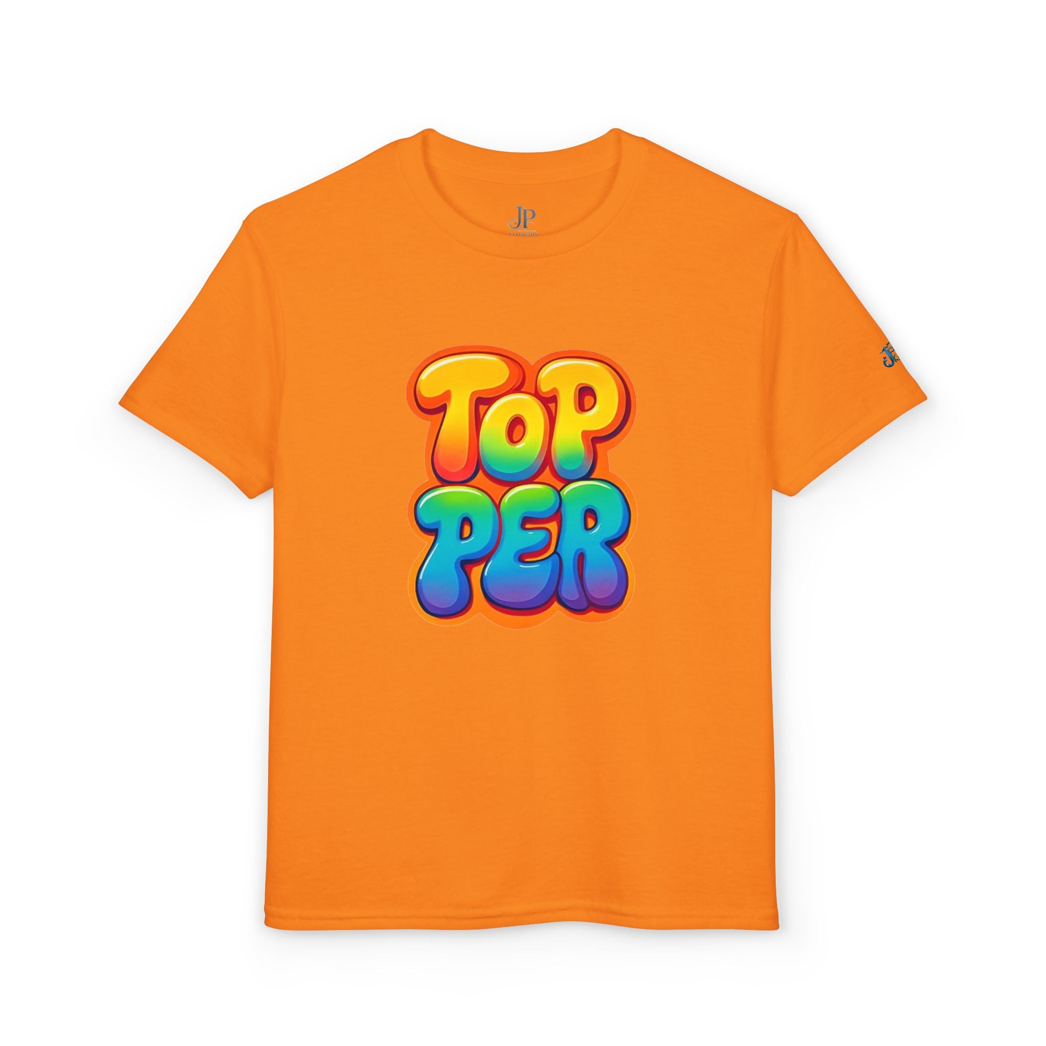 Topper Bubble Letters T-Shirt | Buntes Grafik-T-Shirt für Kinder, JPE Kids Edition