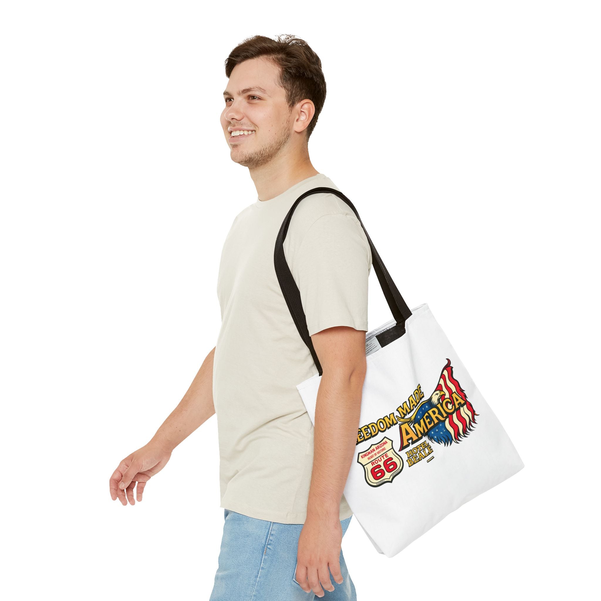 Freedom Made America Tote Bag | Route 66 Flag Graphic
