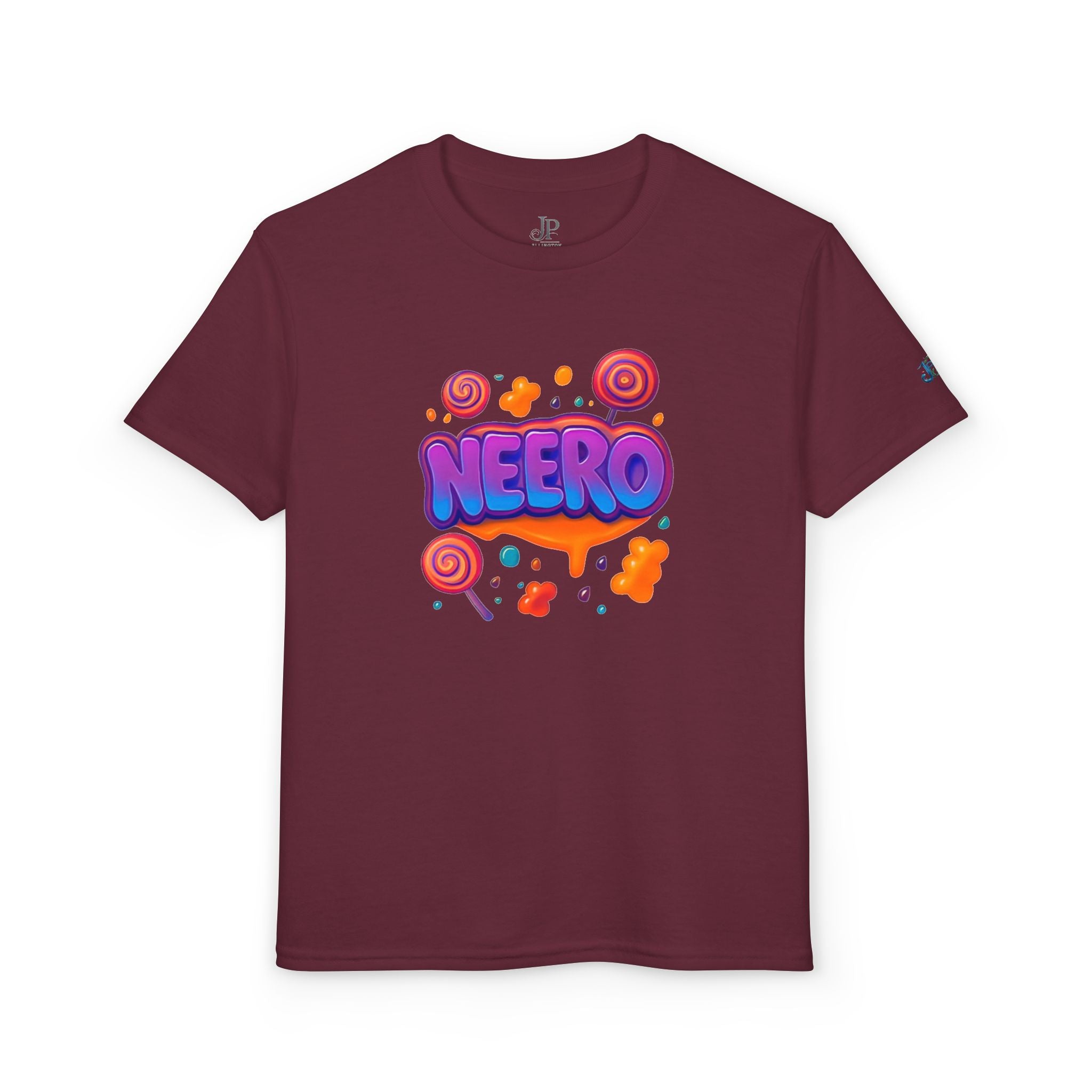 Neero Candy Splash Jugend T-Shirt | Bunte Bubble Letter Grafik, JPE Kids Edition