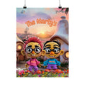 The Martys Characters Matte Poster | Cute Cartoon Twins, Sunset Village Scene