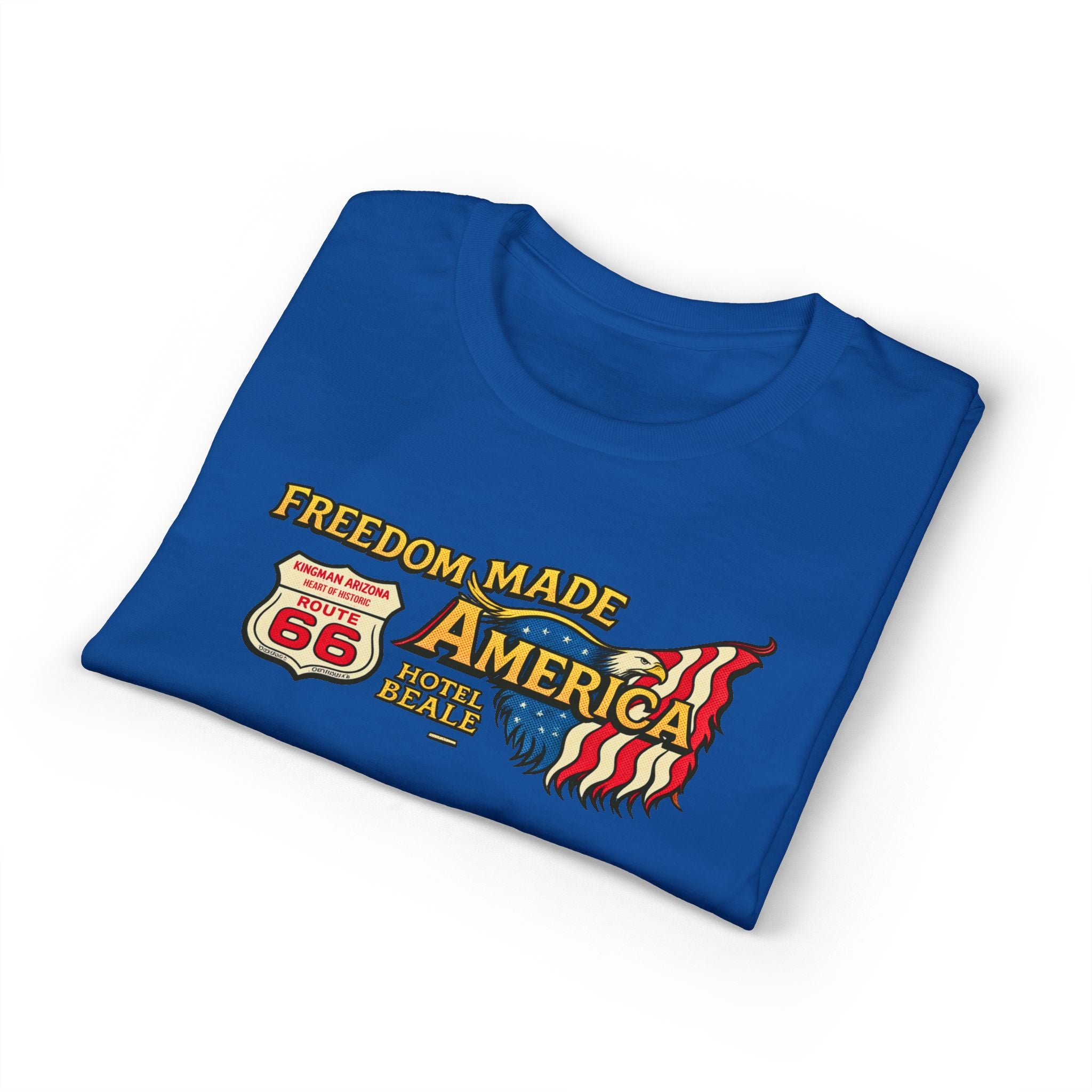 Freedom Made America Route 66 Map T-Shirt | American Flag Roadside Graphic