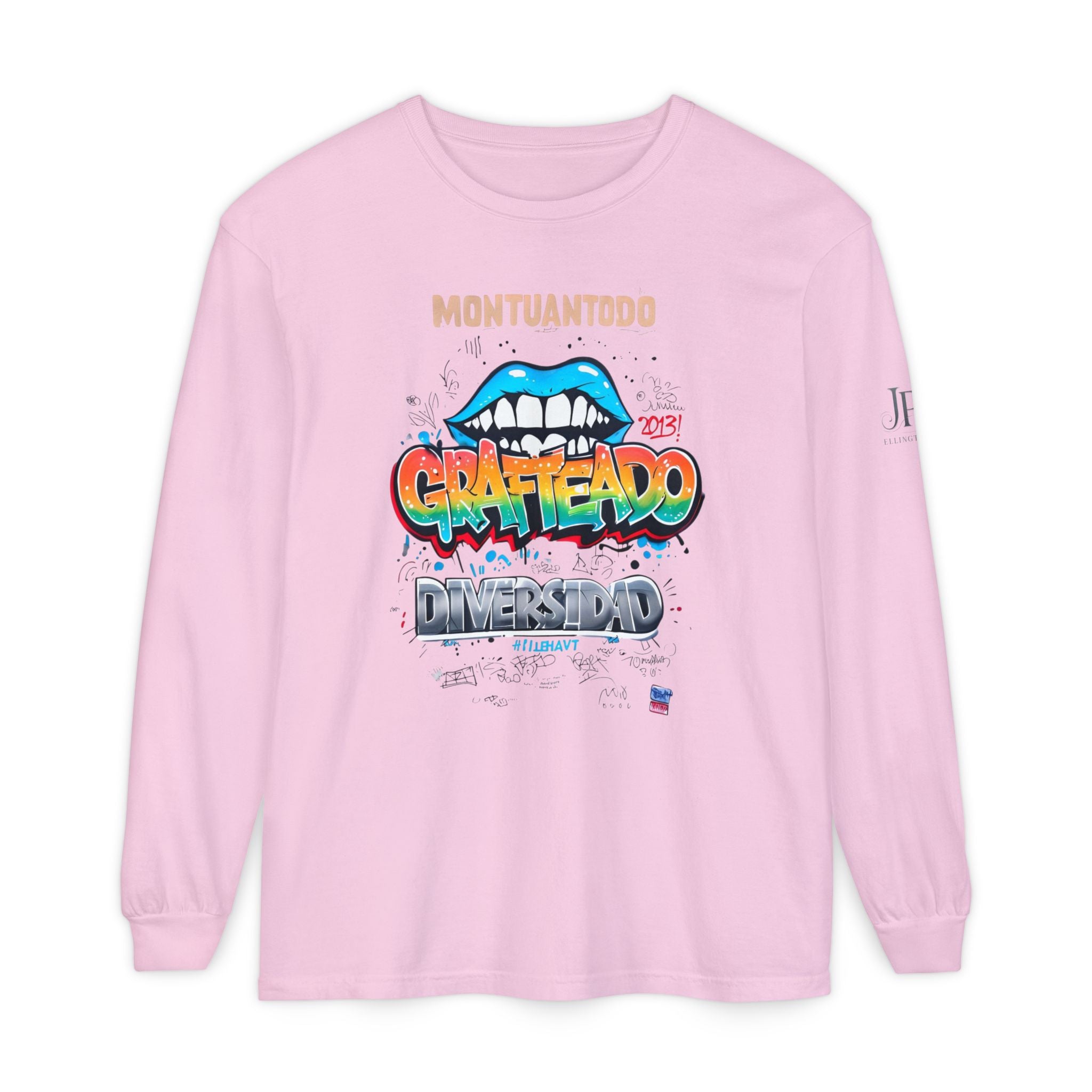 Buntes Graffiti-Shirt mit Lippen, lange Ärmel | Montuantodo Typografie