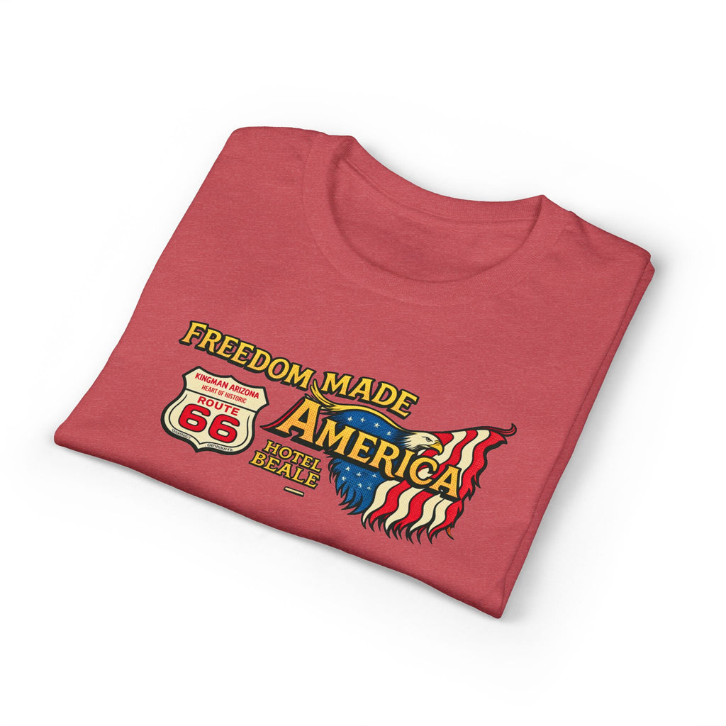 Freedom Made America Route 66 Map T-Shirt | American Flag Roadside Graphic