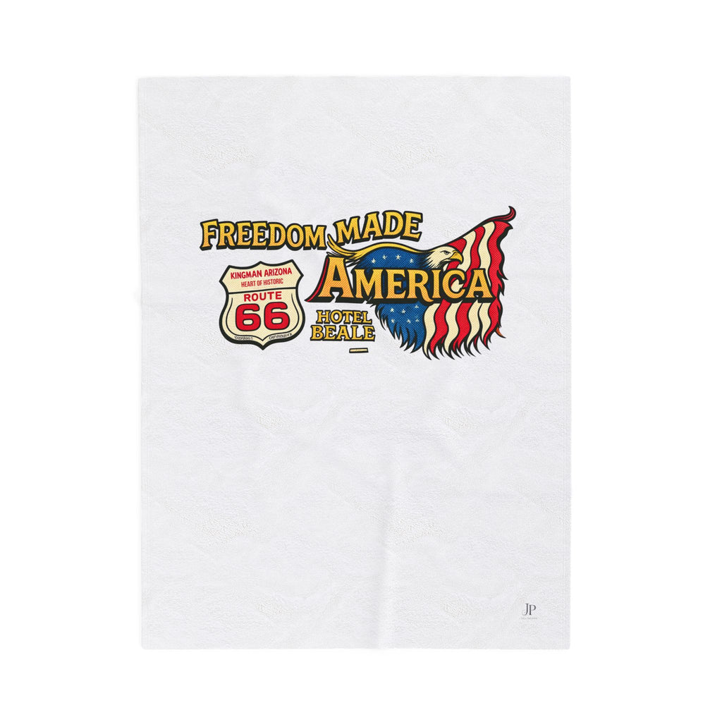 Freedom Made America Velveteen Plush Blanket | Route 66 Flag Eagle Design