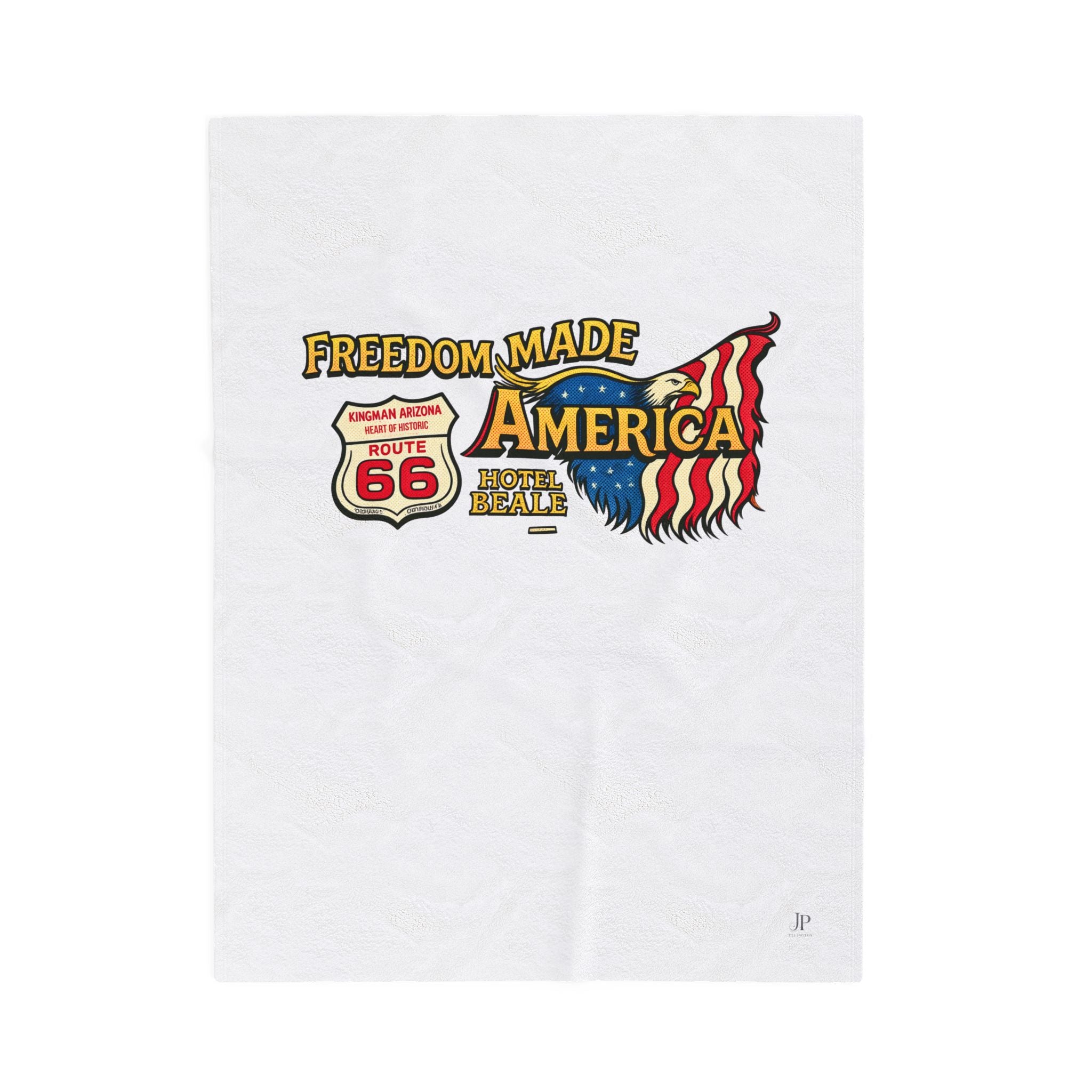 Freedom Made America Velveteen Plush Blanket | Route 66 Flag Eagle Design