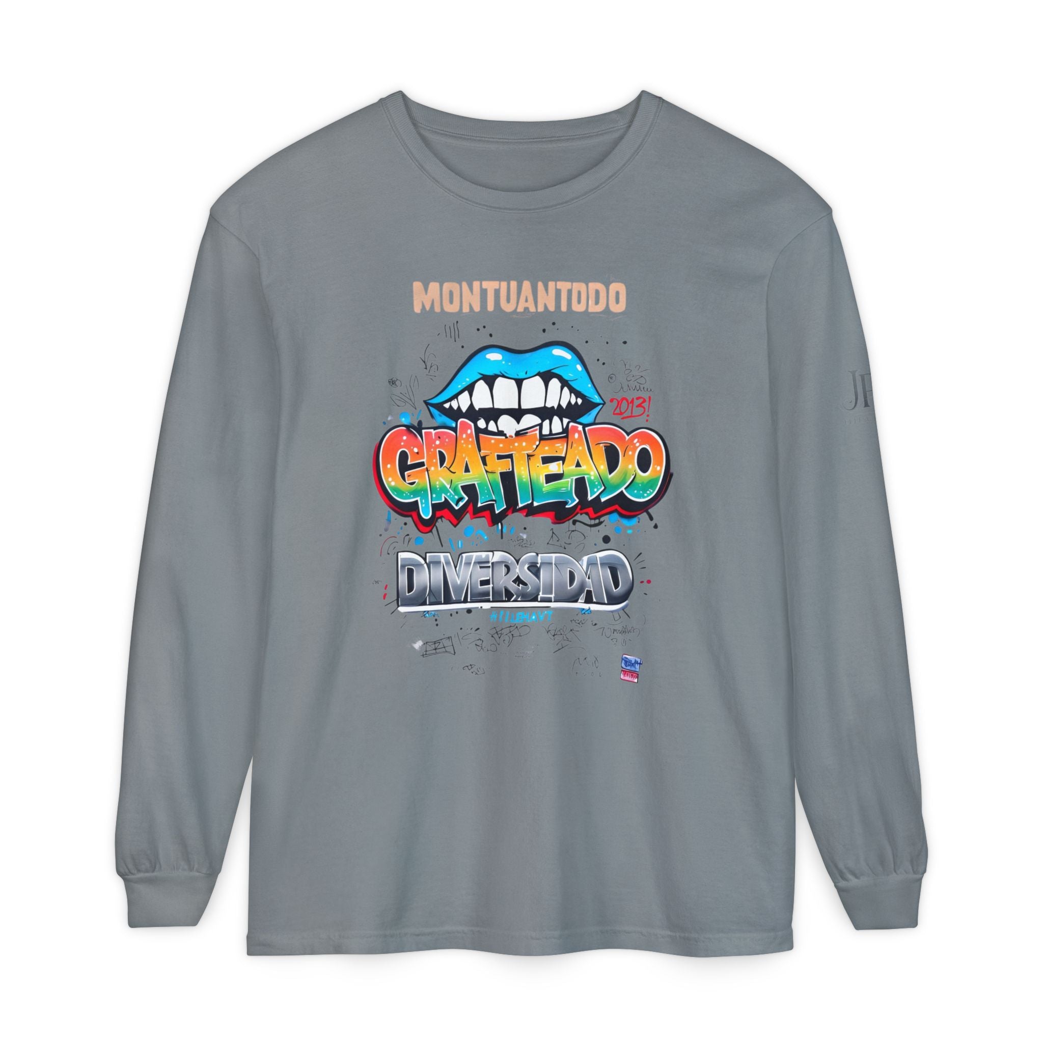 Buntes Graffiti-Shirt mit Lippen, lange Ärmel | Montuantodo Typografie