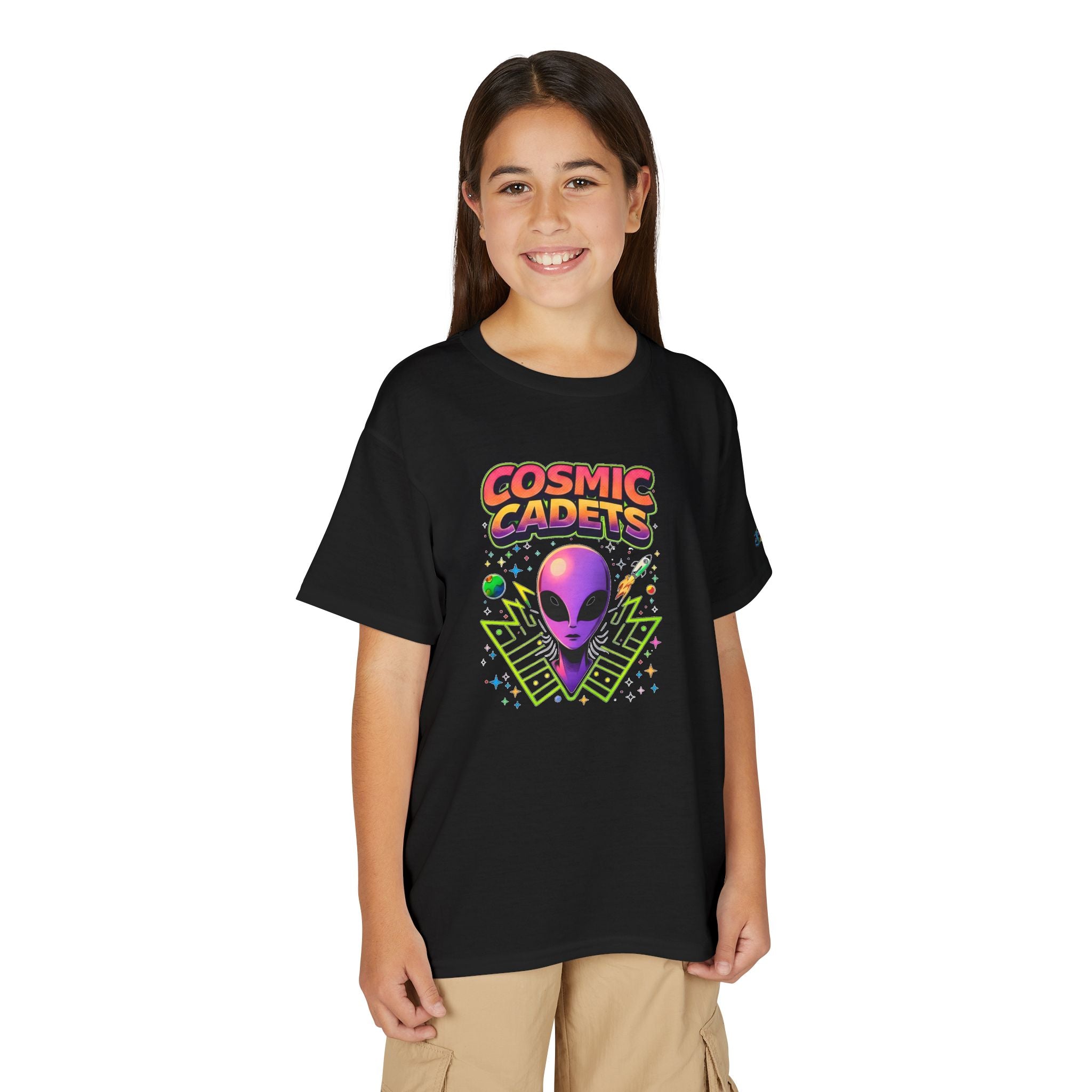 Cosmic Cadets alien head Youth T-Shirt | retro space, neon sci-fi, JPE Kids