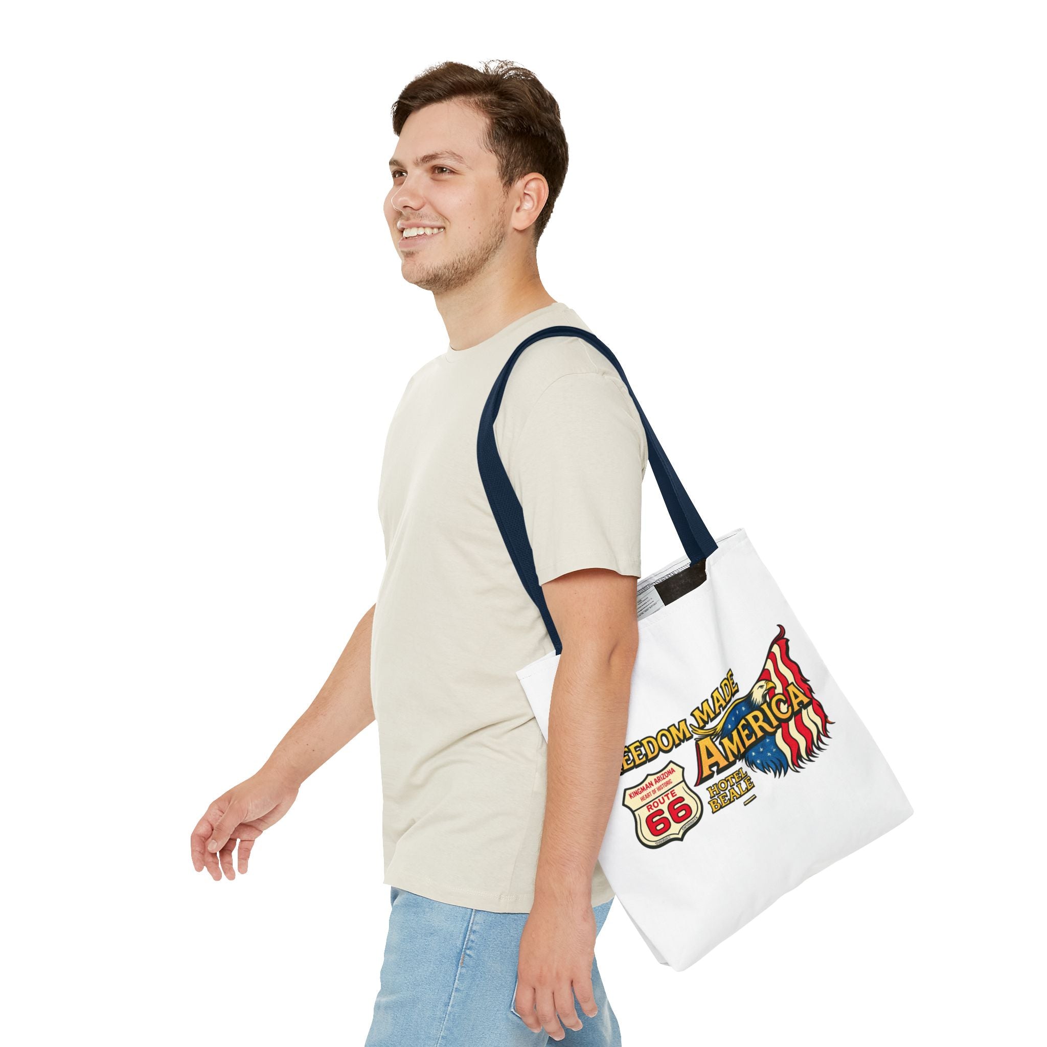 Freedom Made America Tote Bag | Route 66 Flag Graphic