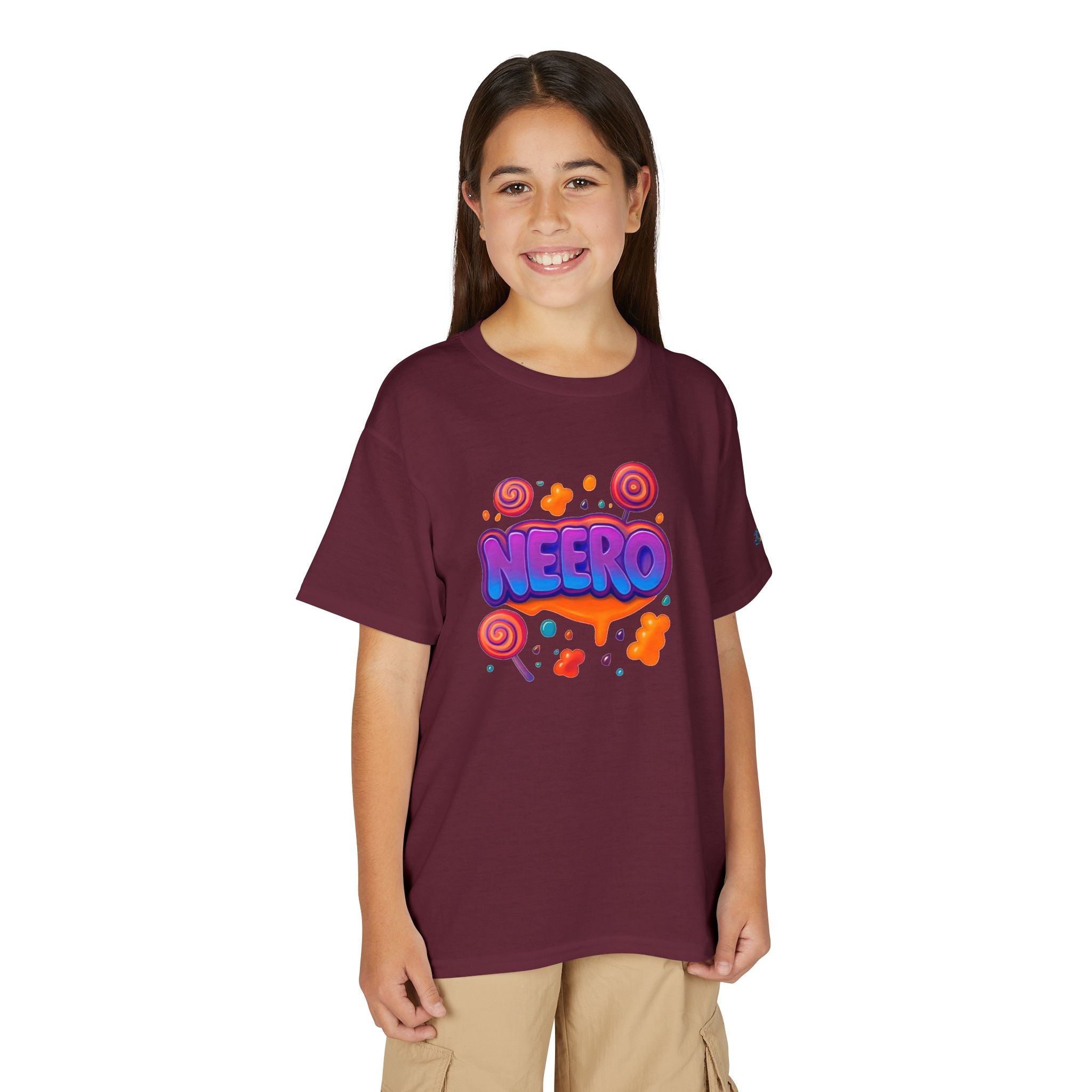 Neero Candy Splash Youth T-Shirt | Colorful Bubble Letter Graphic, JPE Kids Edition