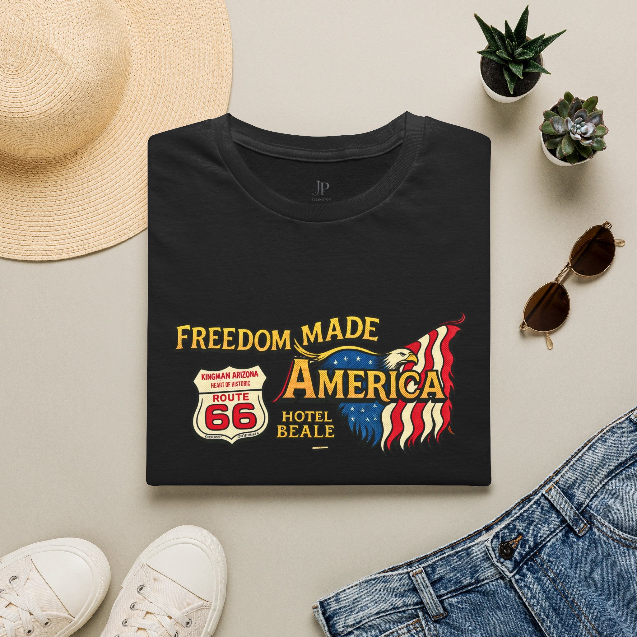 Freedom Made America T-Shirt | Route 66 Flaggen-Grafik