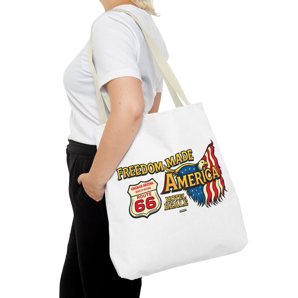 Freedom Made America Tote Bag | Route 66 Flag Graphic