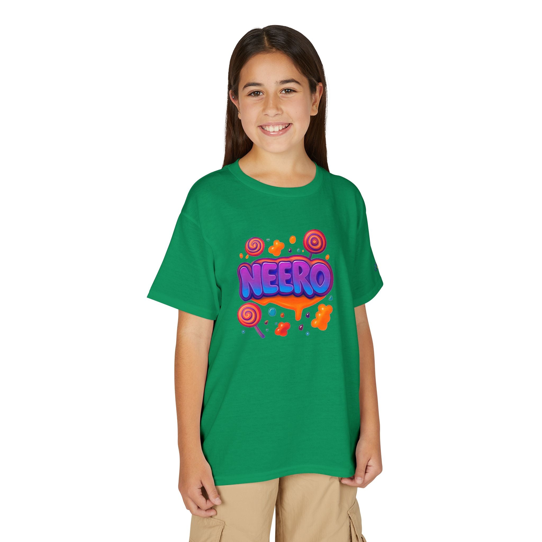 Neero Candy Splash Youth T-Shirt | Colorful Bubble Letter Graphic, JPE Kids Edition