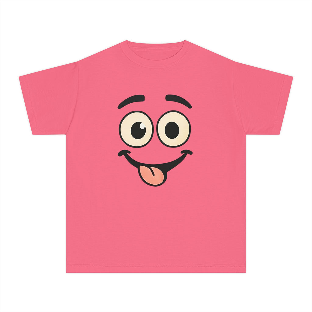 Silly Smiley Face Youth Tee | Playful Emoji Shirt, Tongue Out Expression, JPE Kids Edition