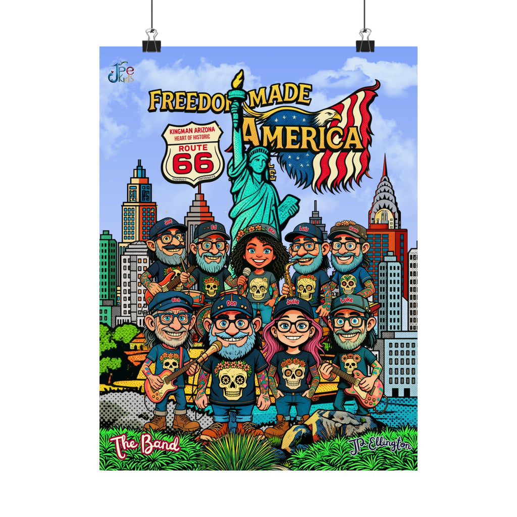 Freedom Made America Poster | Route 66 Statue of Liberty Illustration Matte Vertical Poster