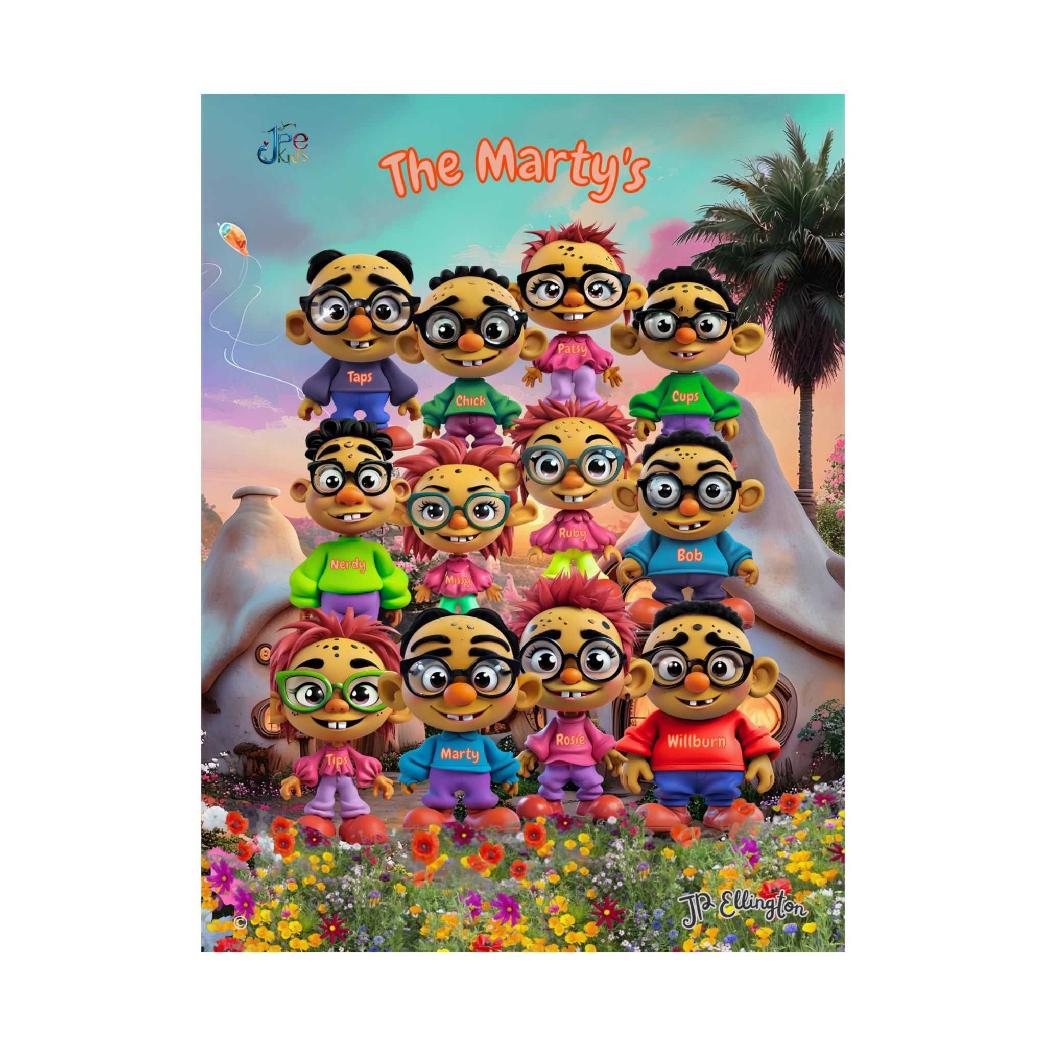The Martys Cartoon Family Portrait Matte Vertical Poster | Custom Family Name