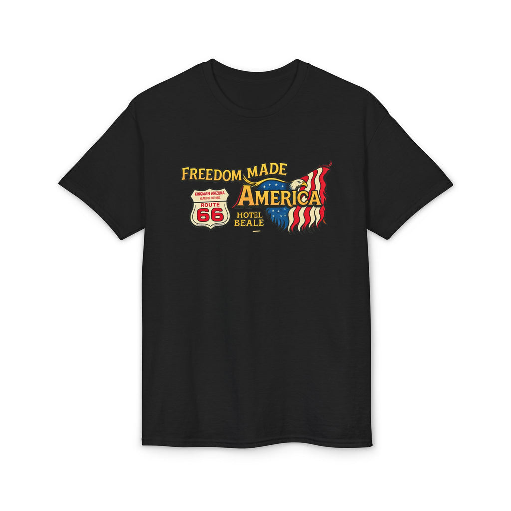 Freedom Made America Route 66 Map T-Shirt | American Flag Roadside Graphic