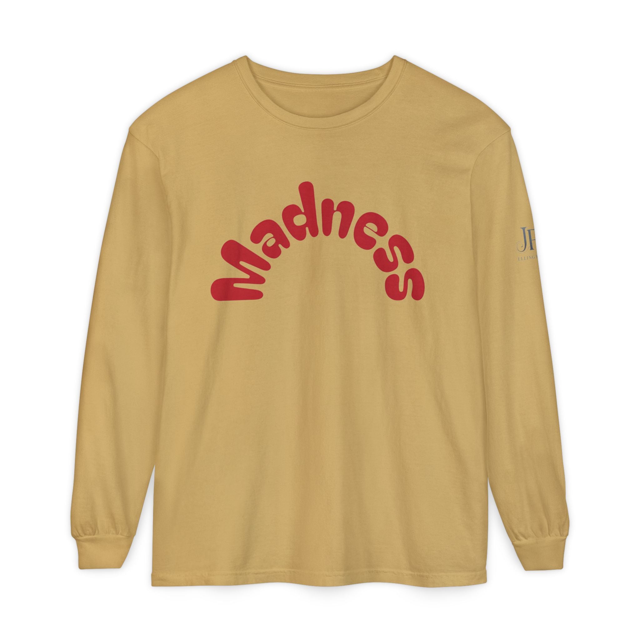 Madness Arch Logo Langarmshirt | Weißes Shirt mit rotem Retro-Text