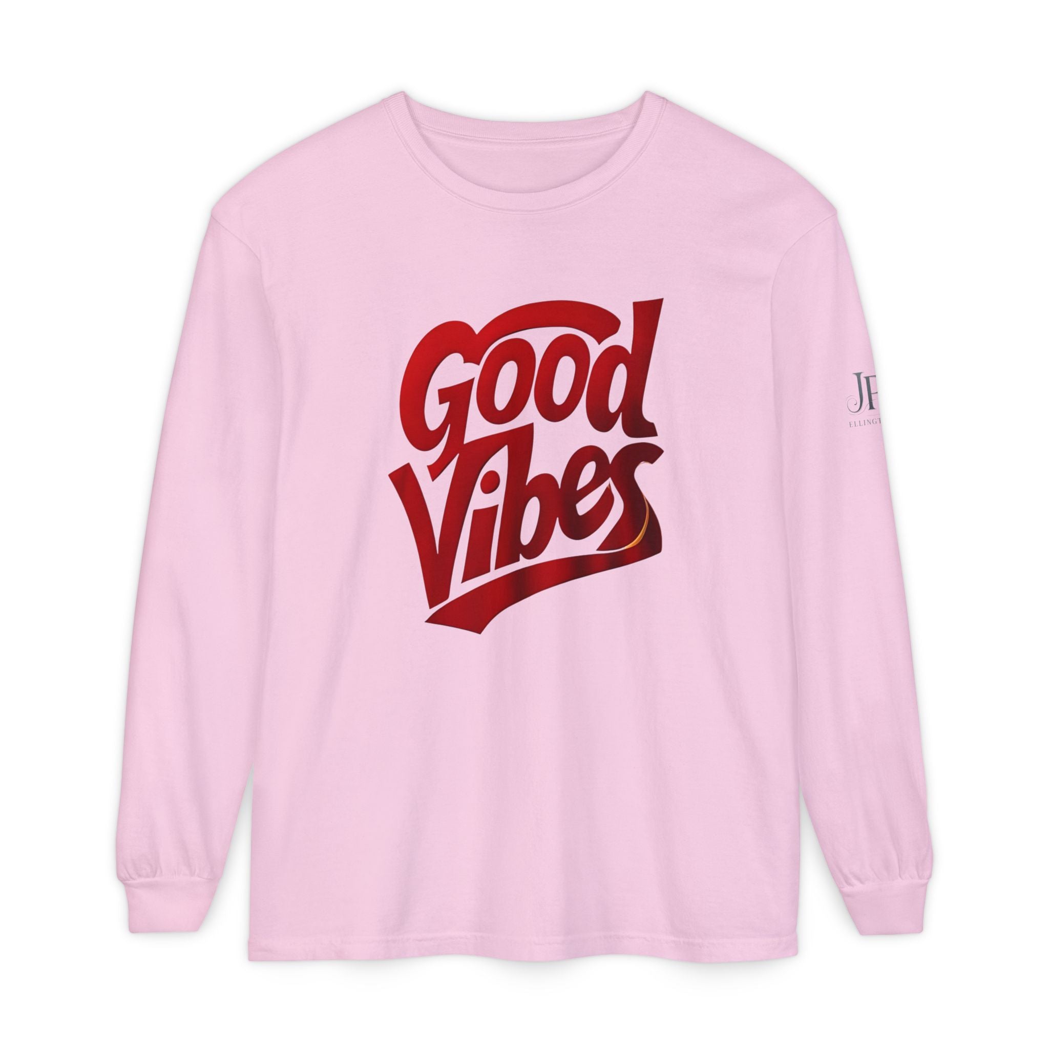 Langarmshirt mit Grafikaufdruck „Good Vibes Script“ | Weiß, rote Schrift