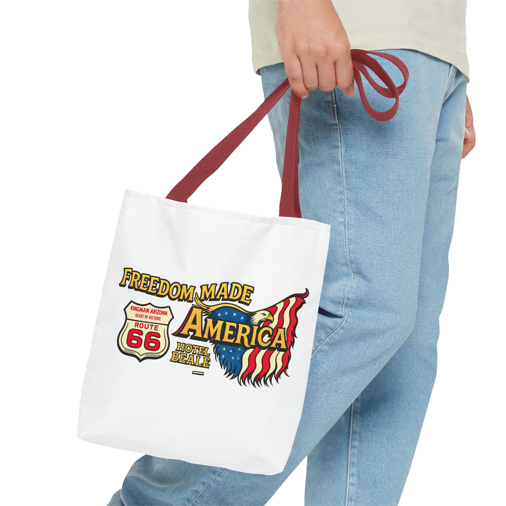 Freedom Made America Tote Bag | Route 66 Flag Graphic