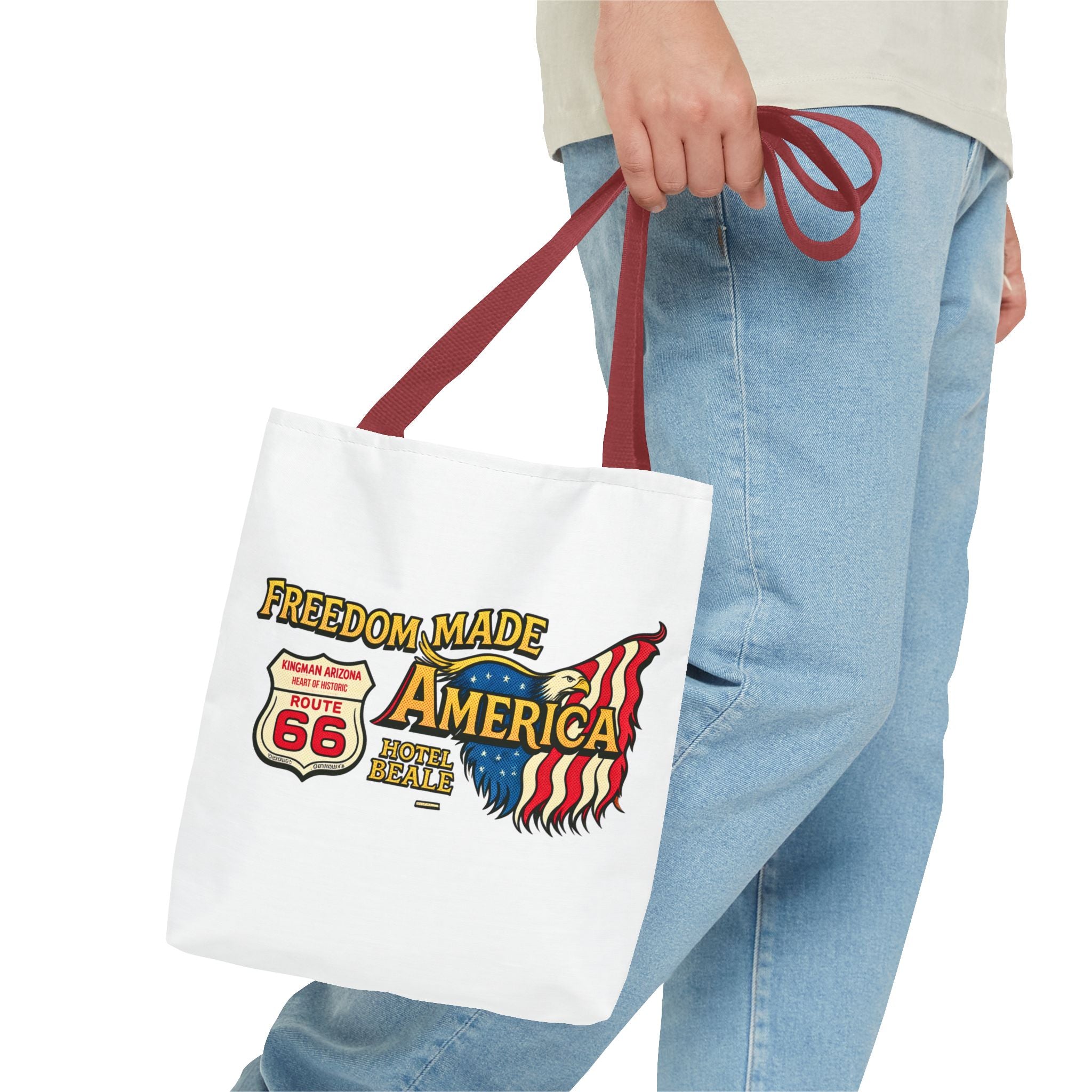 Freedom Made America Tote Bag | Route 66 Flag Graphic