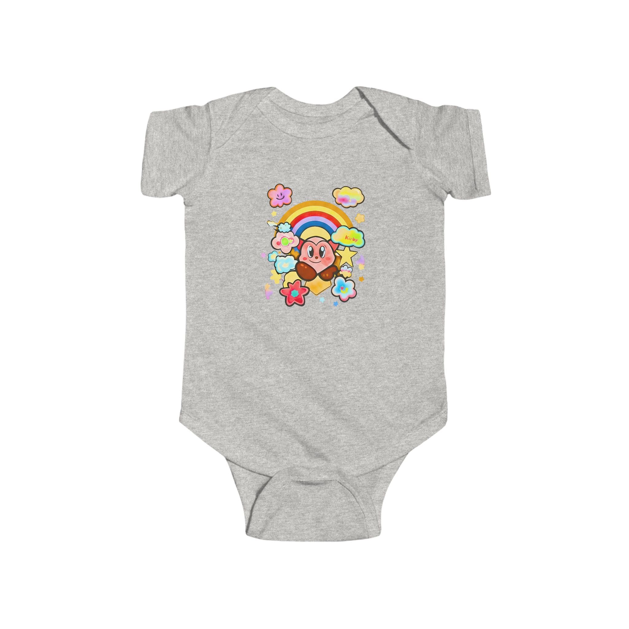 Niedlicher Bär mit Regenbogen-Body | Baby-Strampler mit Blumenwolken, JPE Kinder-Edition