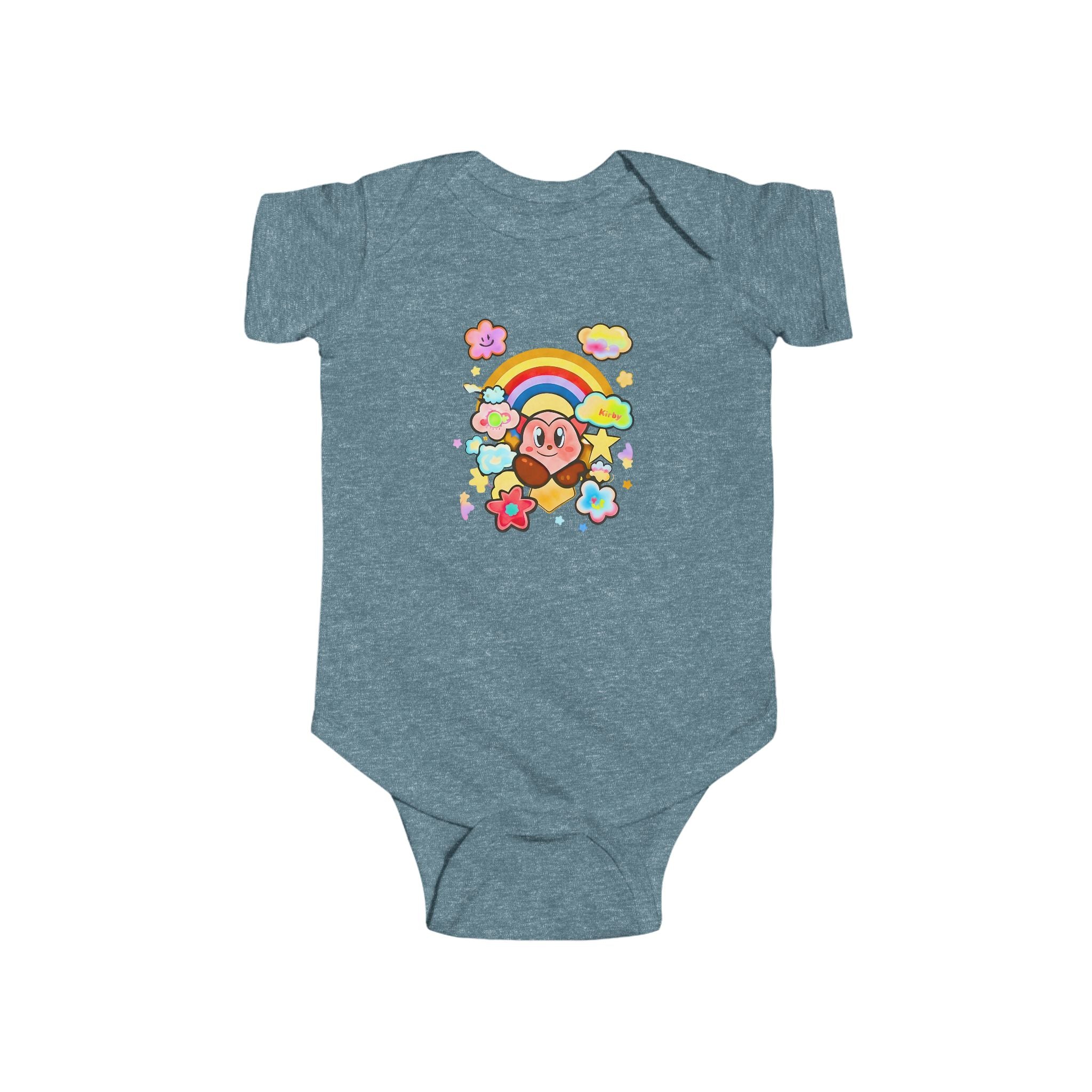 Niedlicher Bär mit Regenbogen-Body | Baby-Strampler mit Blumenwolken, JPE Kinder-Edition