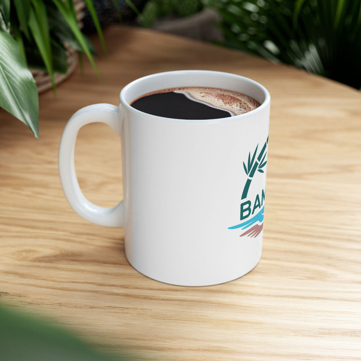 Bamboo Sunset Ceramic Mug — Tropical Bamboo Logo Coffee Cup (11oz & 15oz)