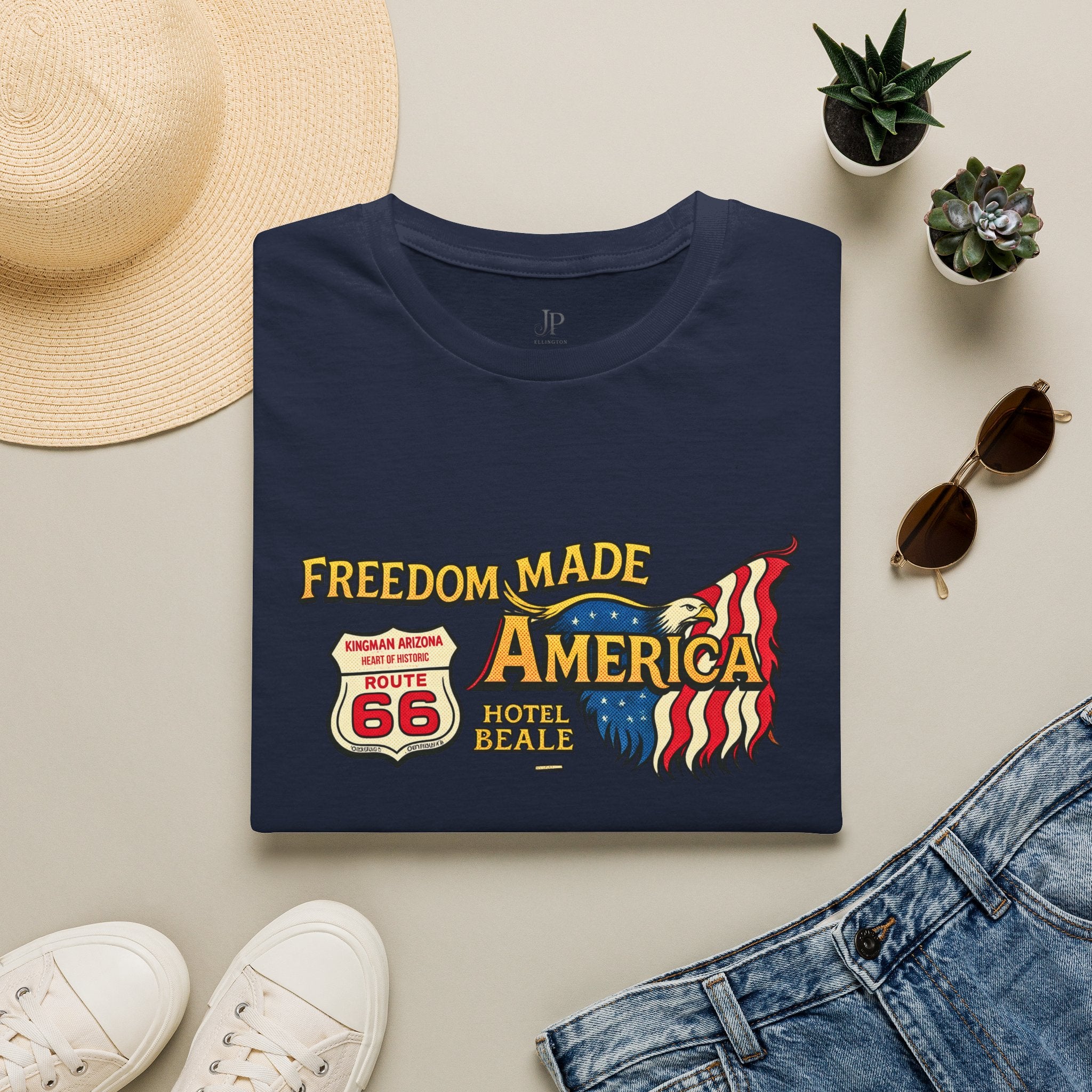Freedom Made America T-Shirt | Route 66 Flaggen-Grafik