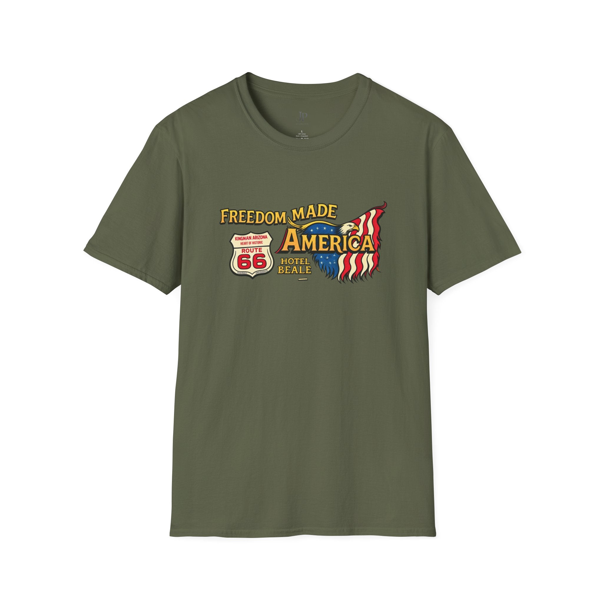 Freedom Made America T-Shirt | Route 66 Flag Graphic